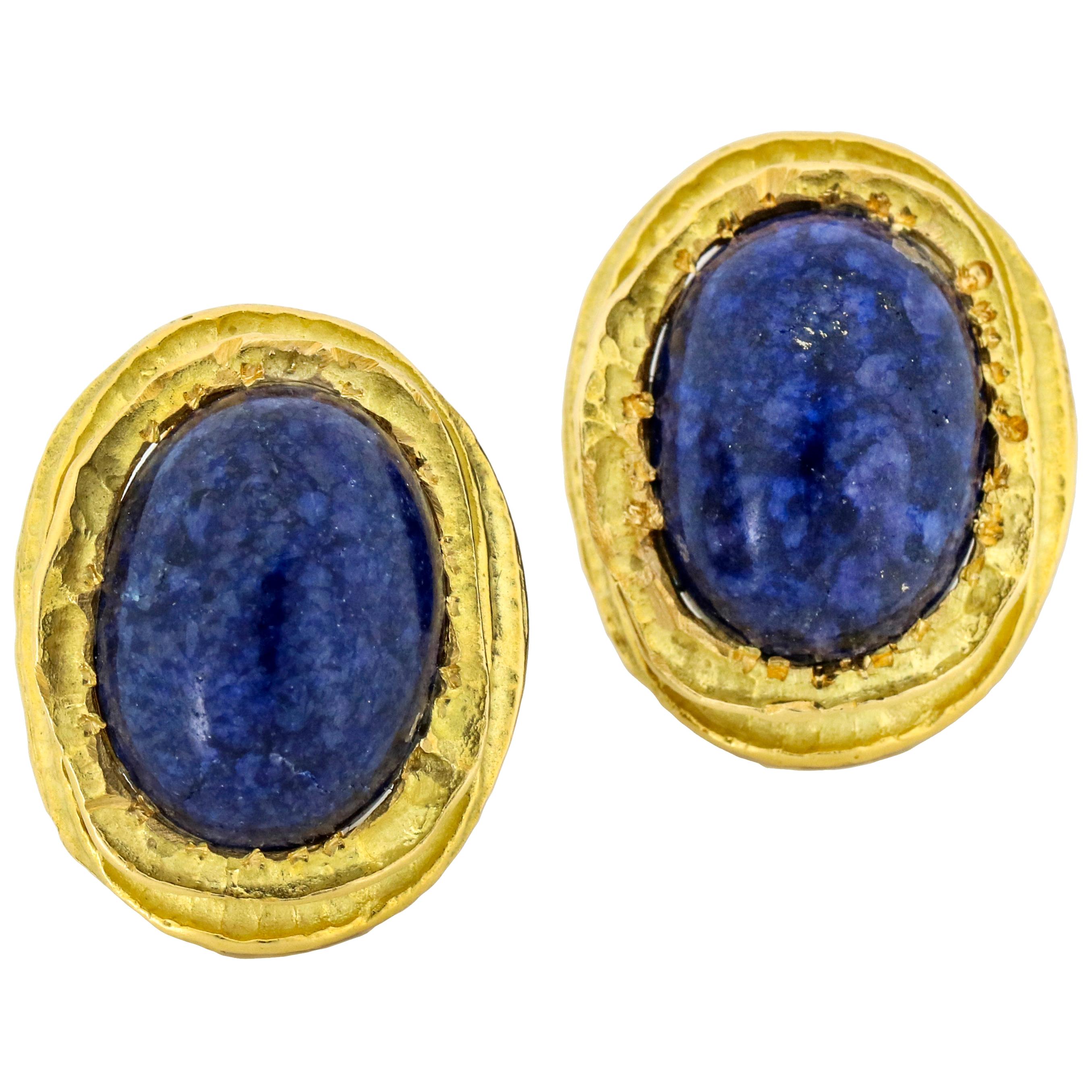 Franck's 18 Karat Yellow Gold Sodalite Clip-On Earrings For Sale