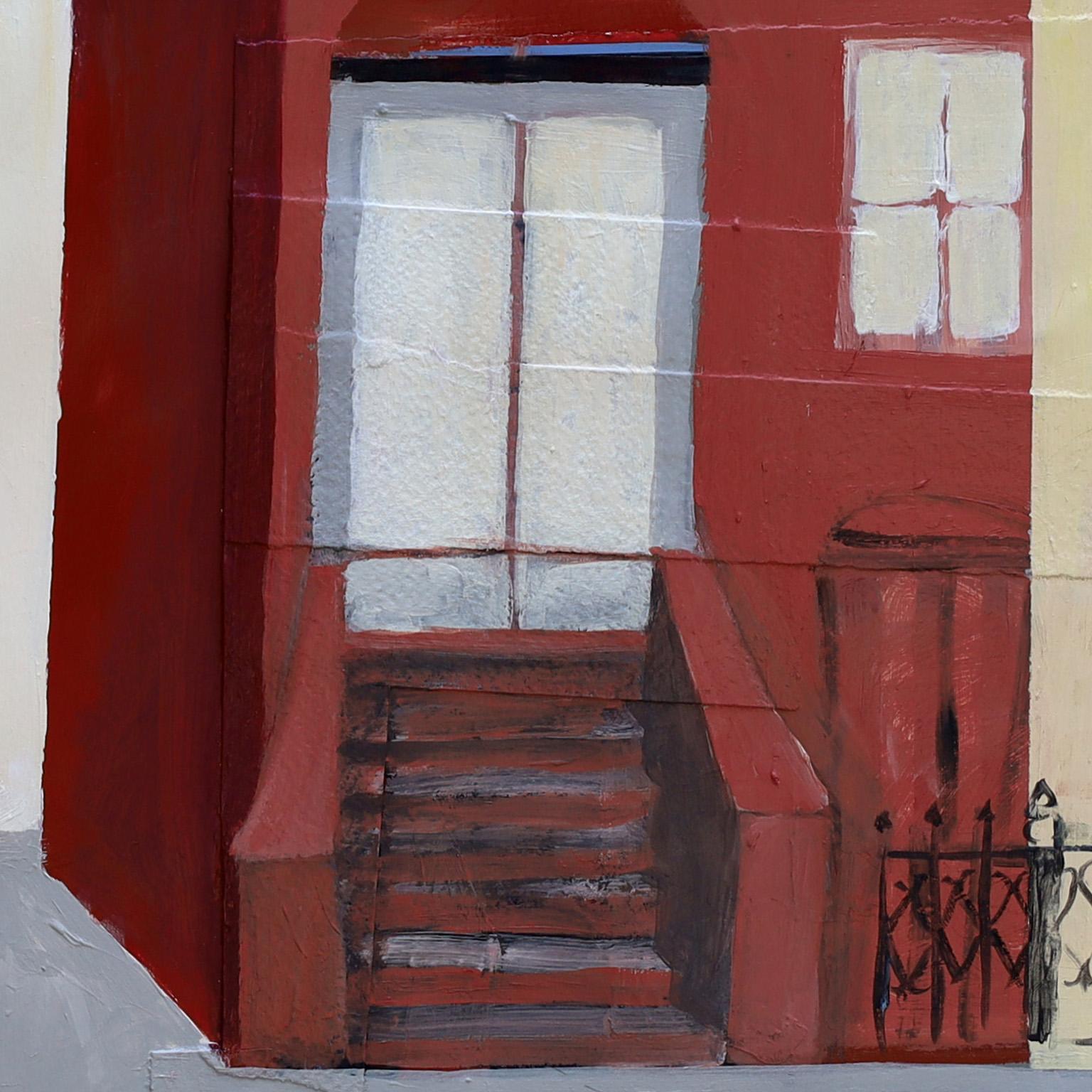 Francks Deceus' Harlem 125 ist ein 18 x 24 Zoll großes Werk in Mischtechnik. Das Medium ist Acryl und Siebdruck auf Papier. Es zeigt ein afroamerikanisches Paar, das an einer Straßenkreuzung im New Yorker Stadtteil Harlem steht. Im Hintergrund sind