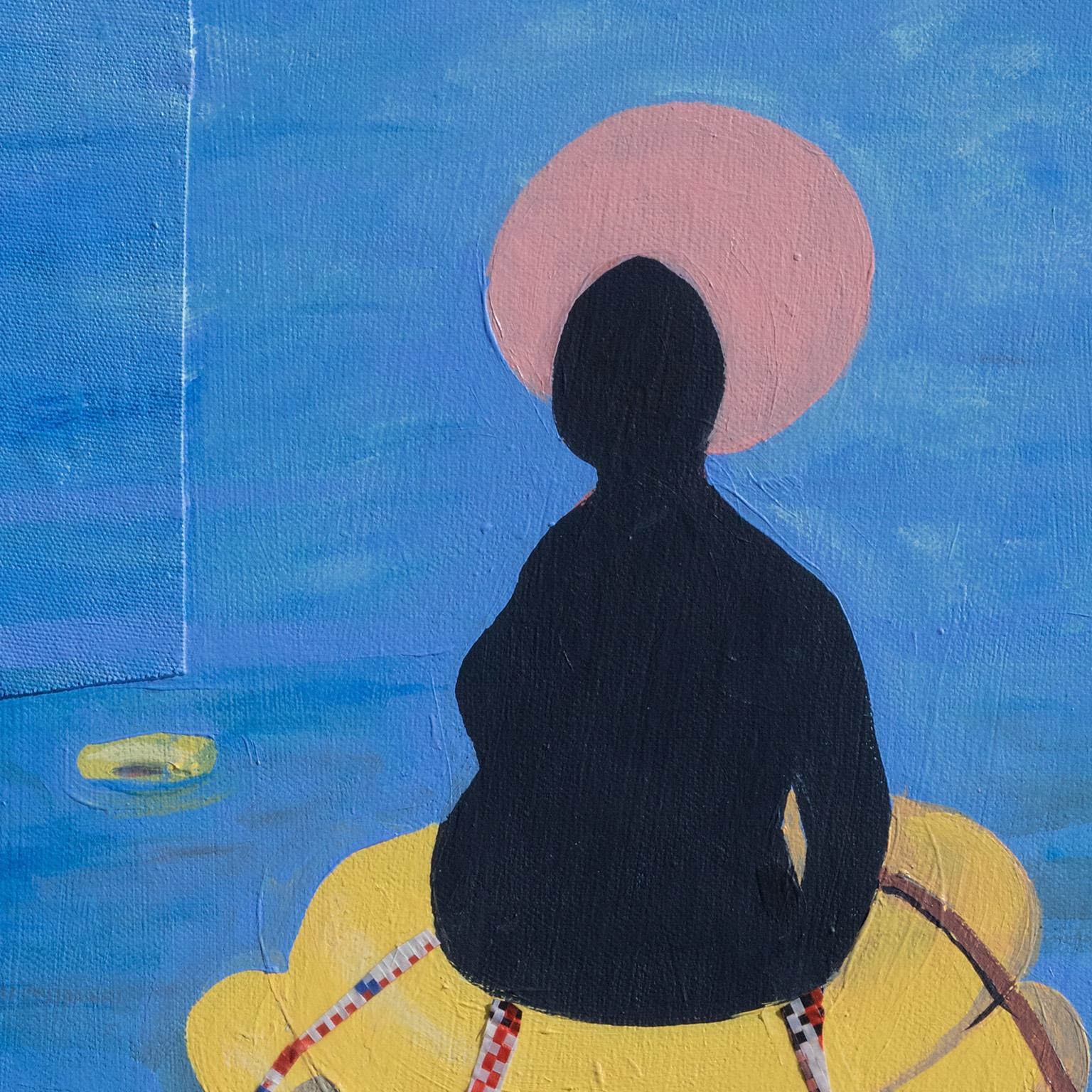 Viaggio di ritorno #3 - Collage e acrilico su tela, giallo. - Mixed Media Art Contemporaneo di Francks Deceus