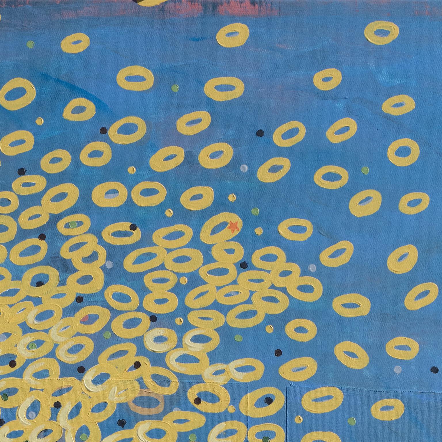 Spring Break Afternoon #2 - Collage und Acryl auf Leinwand, in Gelb und Blau (Zeitgenössisch), Mixed Media Art, von Francks Deceus