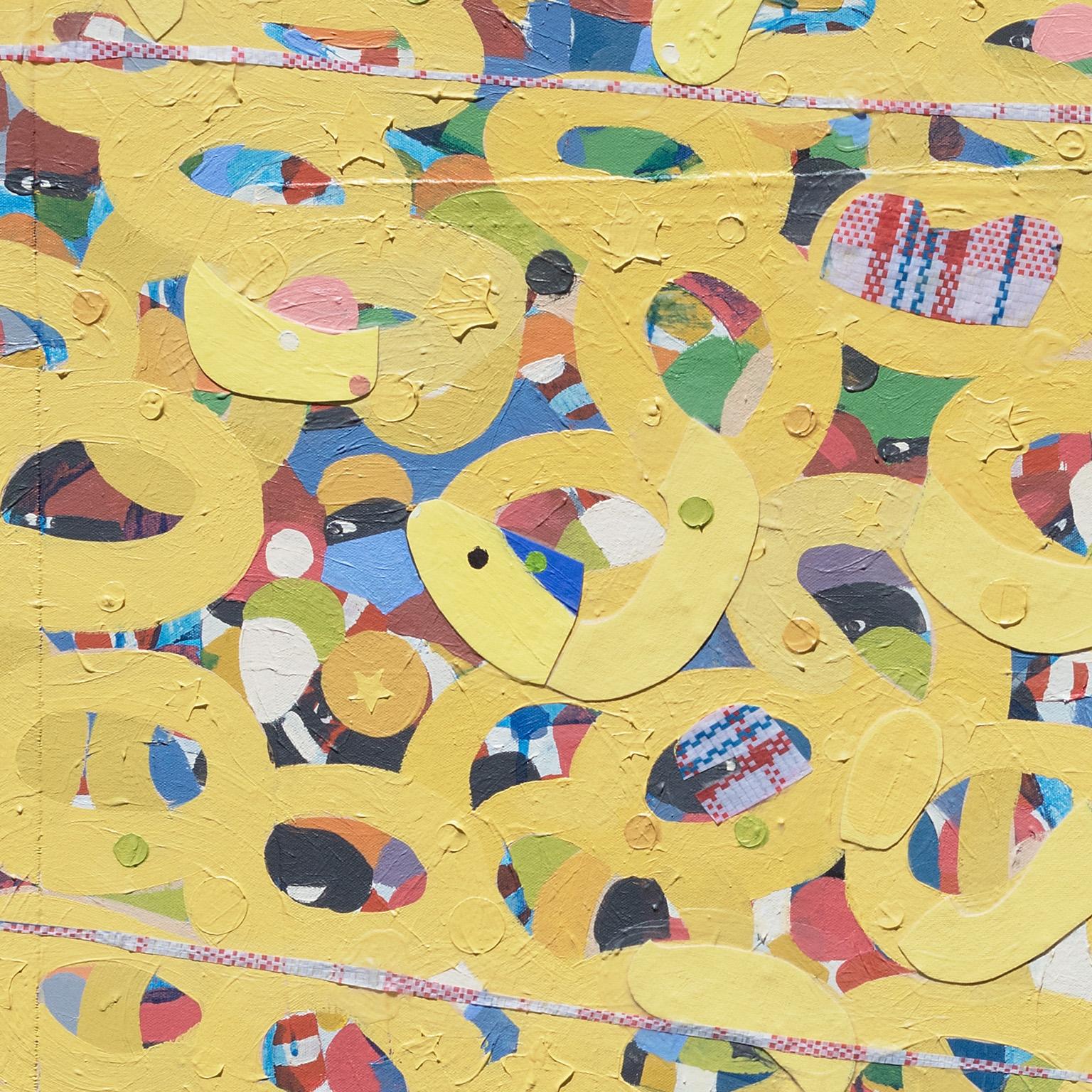 Divertimento per le vacanze di primavera #3 - Pittura gialla vibrante, artista haitiano, arte caraibica - Painting di Francks Deceus