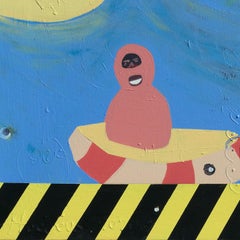 Spring Break Times #1 - Collage e acrilico su tela. Giallo e blu