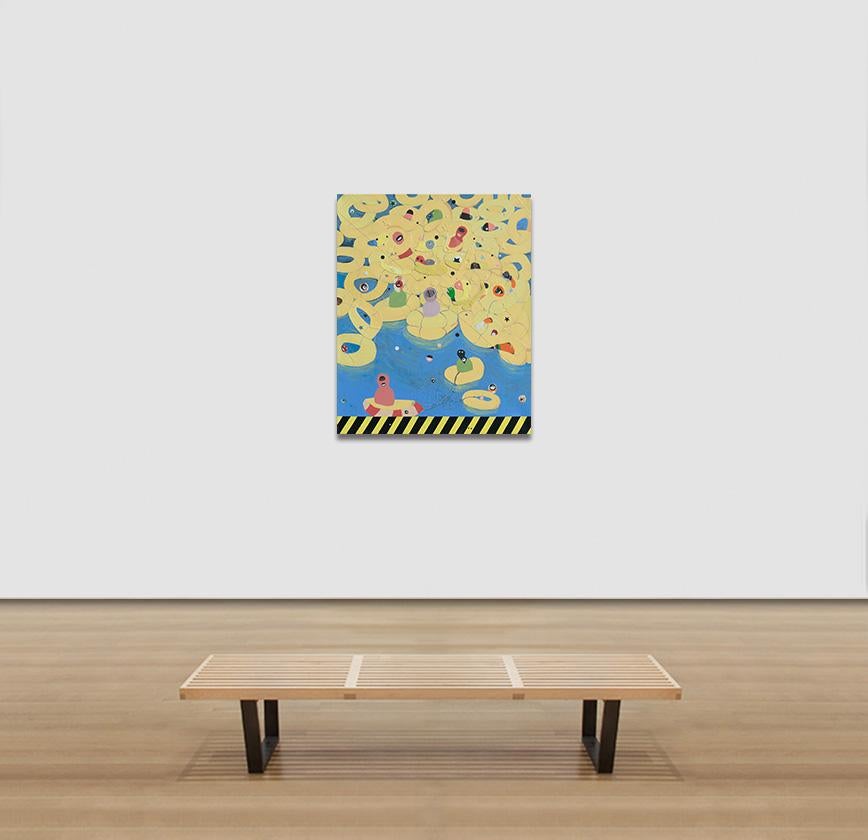 Spring Break Times #1 – Collage und Acryl auf Leinwand. Gelb, blau und blau im Angebot 3