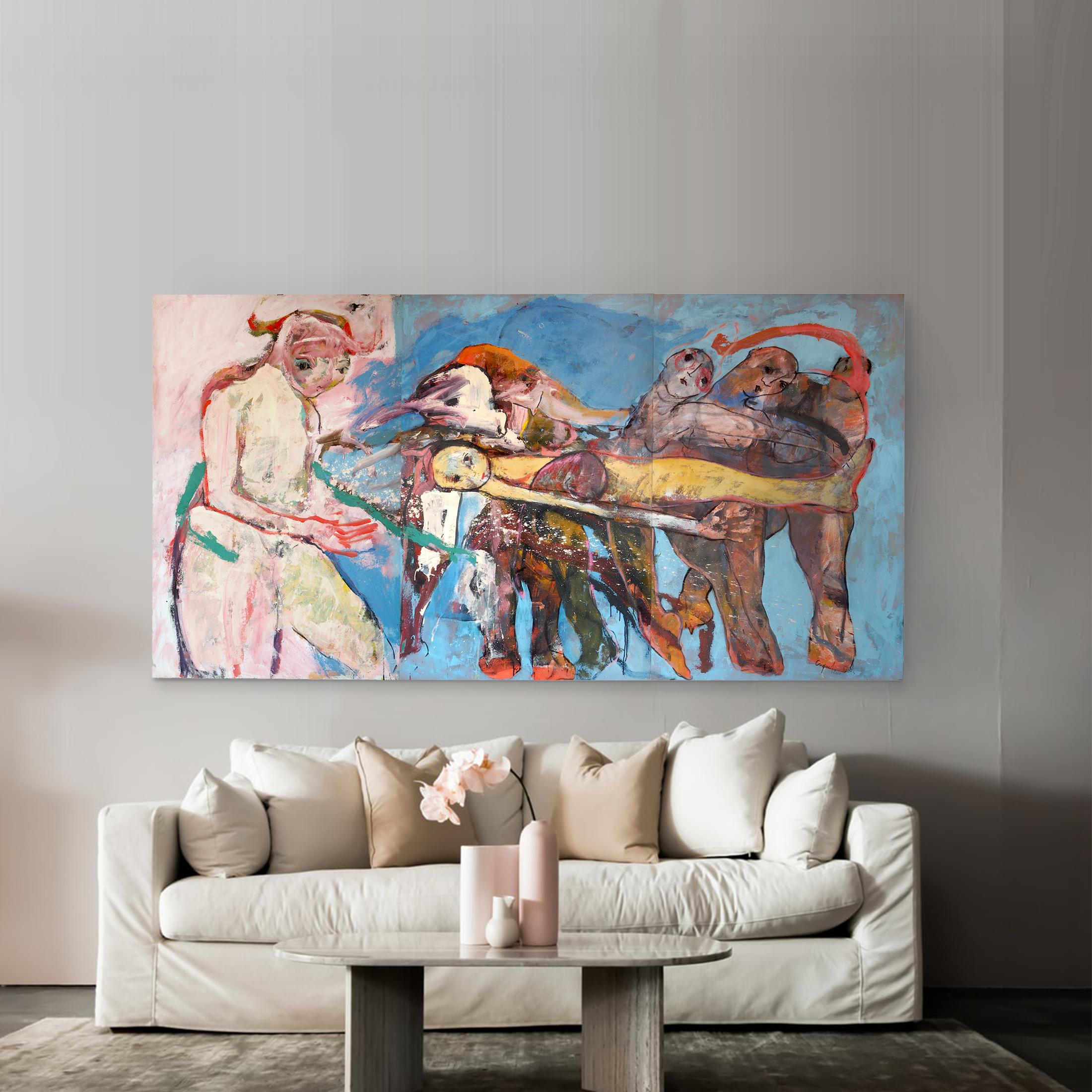 Francky Criquet - LA COSCIENCE DE LA LIBERTE - oil paint - Triptych /285x148cm For Sale 4