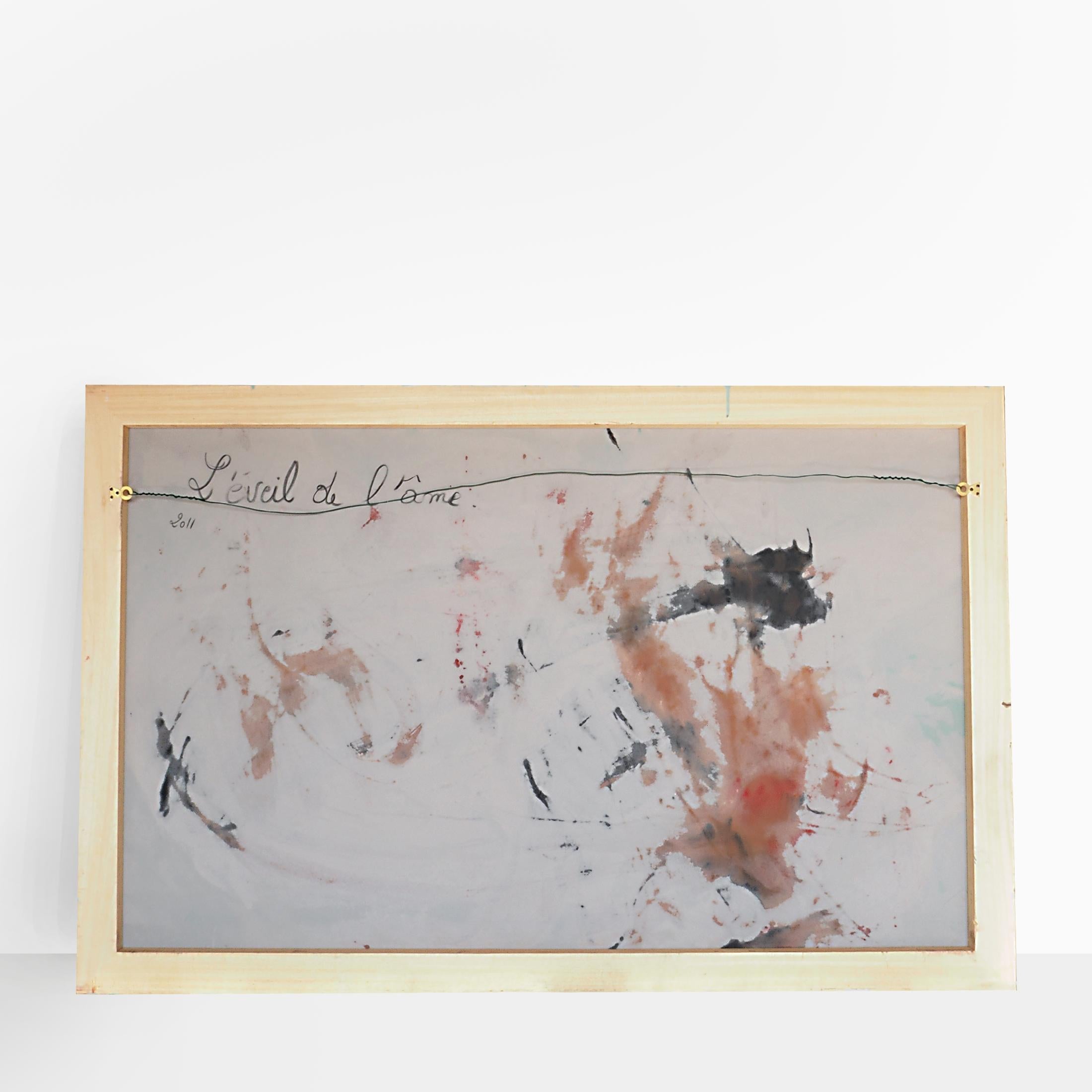 Francky Criquet - L'ÉVEIL DE L'ÂME/ red-gray - oil on canvas - 147x95cm For Sale 3