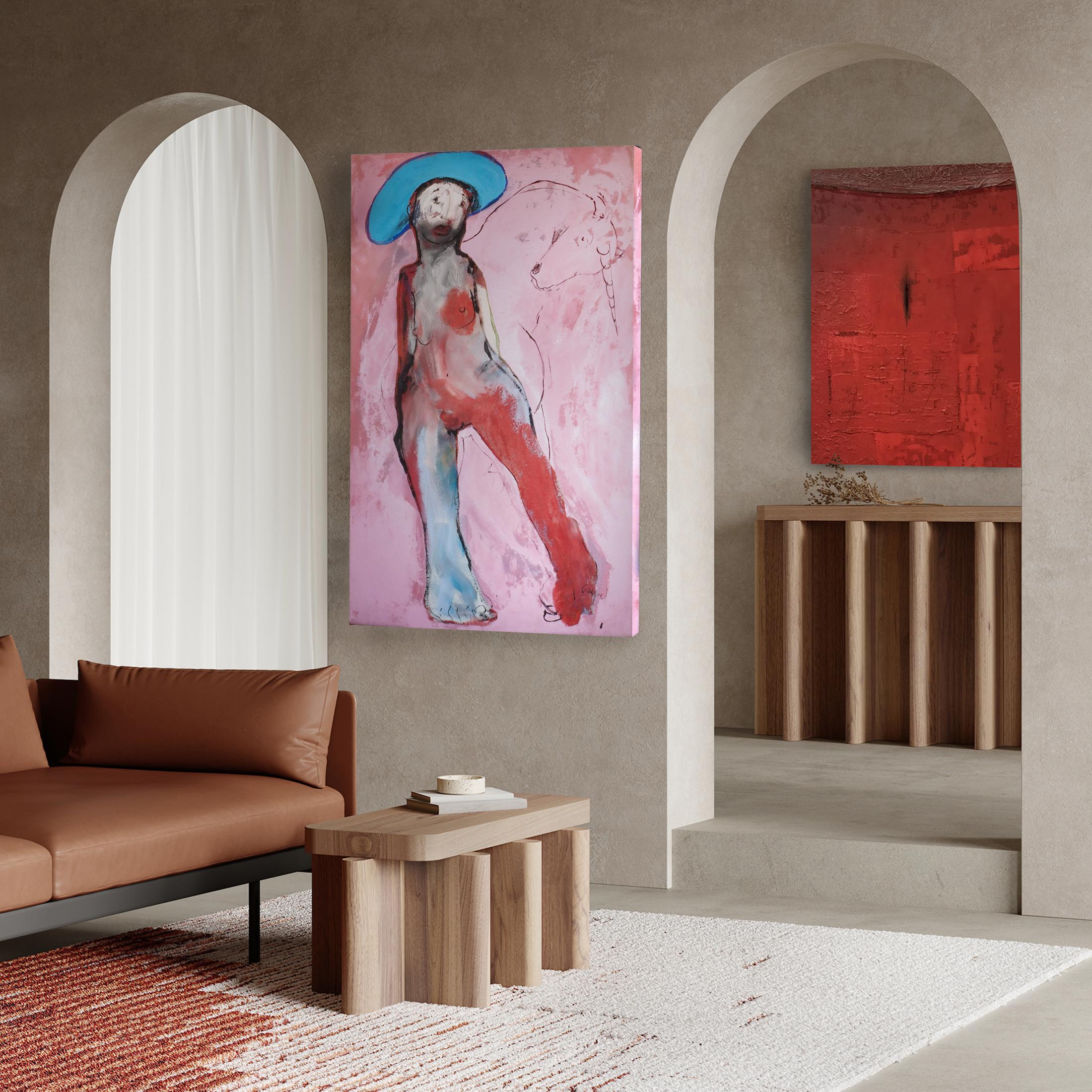 Francky Criquet - NO TITLE/ pink - oil on canvas - 95x147cm For Sale 6
