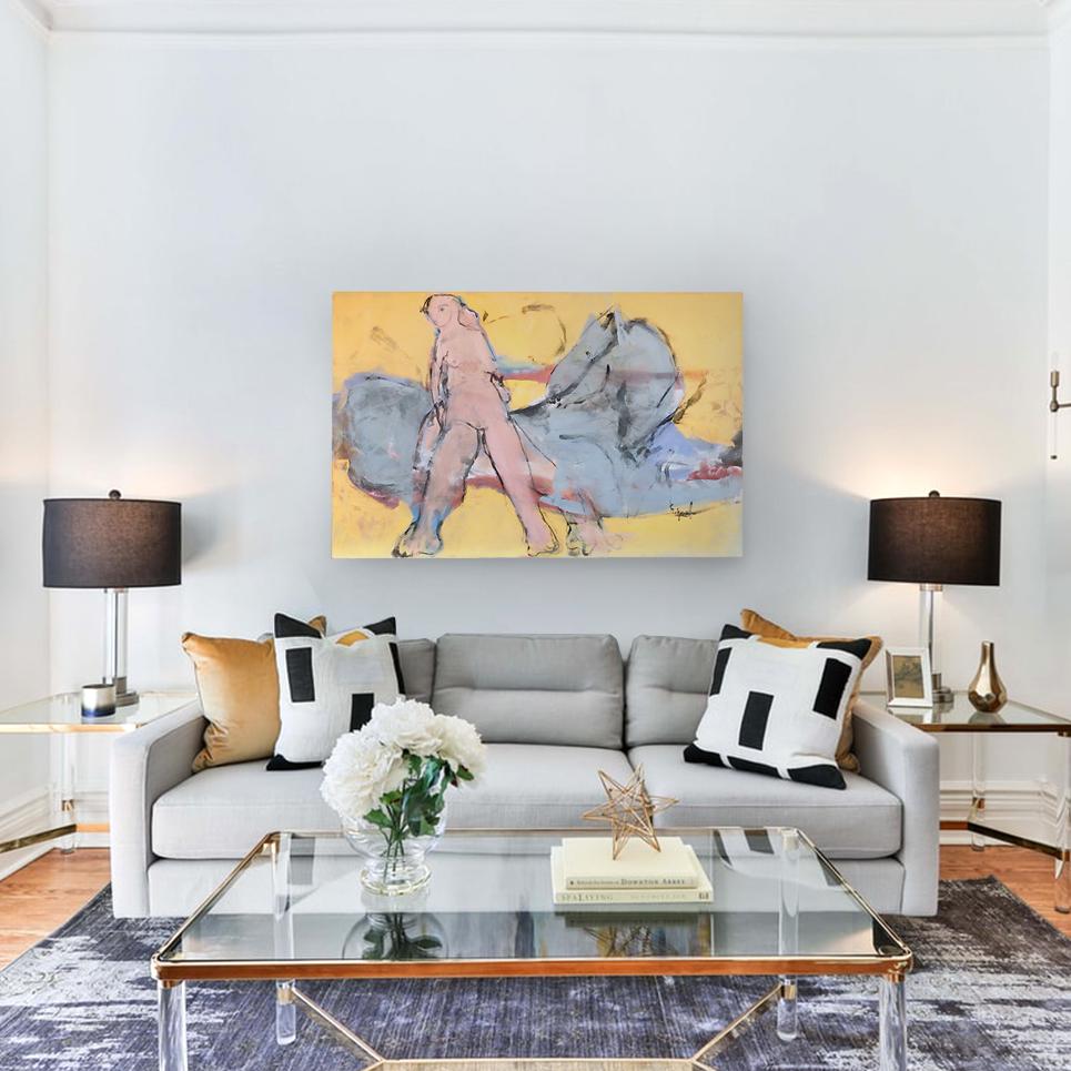 Francky Criquet - NO TITLE/ giallo - olio su tela - 147x95cm in vendita 5