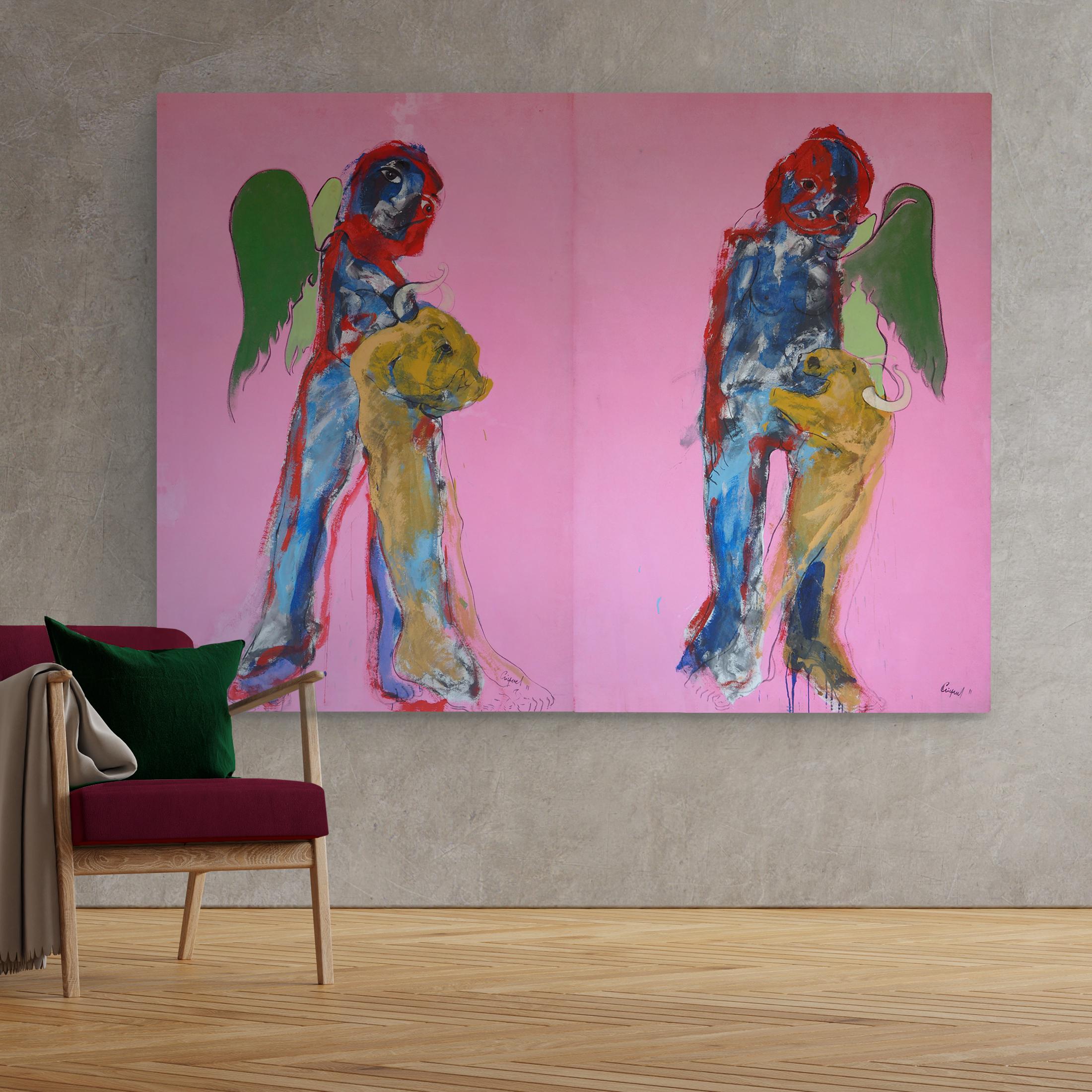 Francky Criquet - LE TEMP DU SOLITUDES - olio su tela - Dittico /220x163cm in vendita 6
