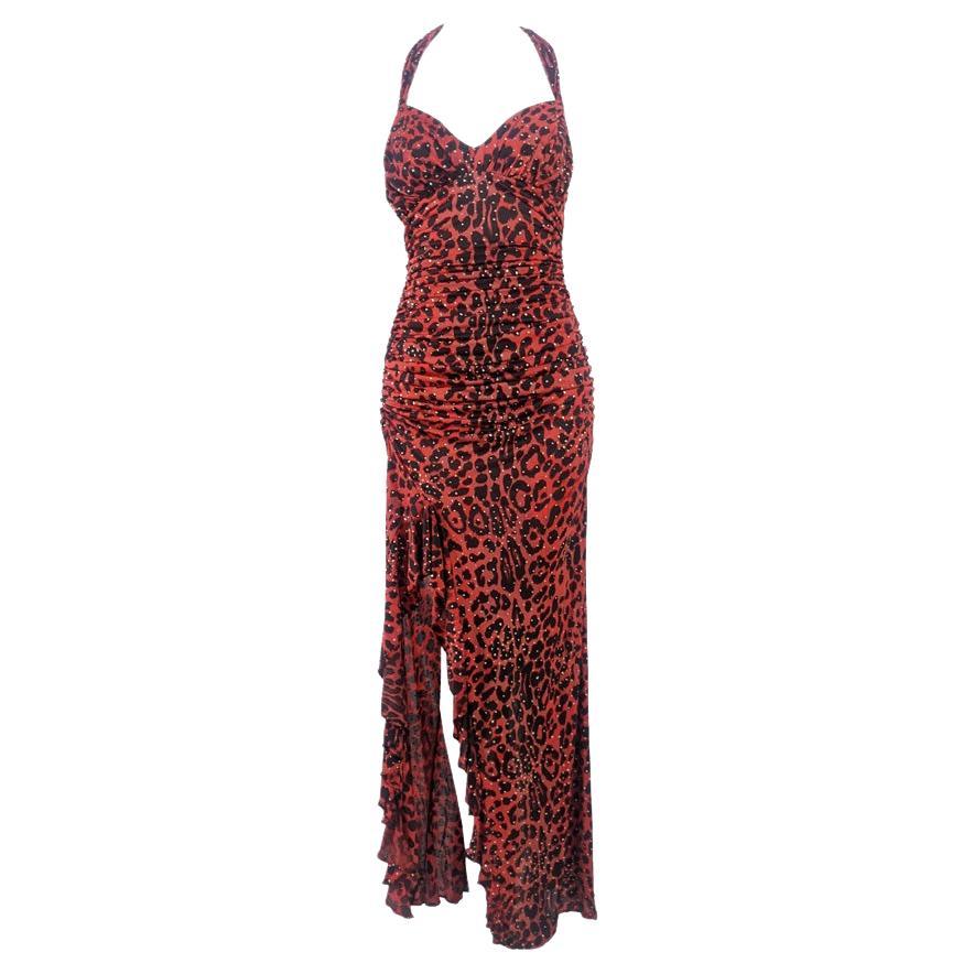 Francky Velucci Paris Vintage Sexy Red Leopard Animal Print Evening
