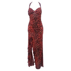 Francky Velucci Paris Vintage Sexy Red Leopard Animal Print Evening Gown Dress