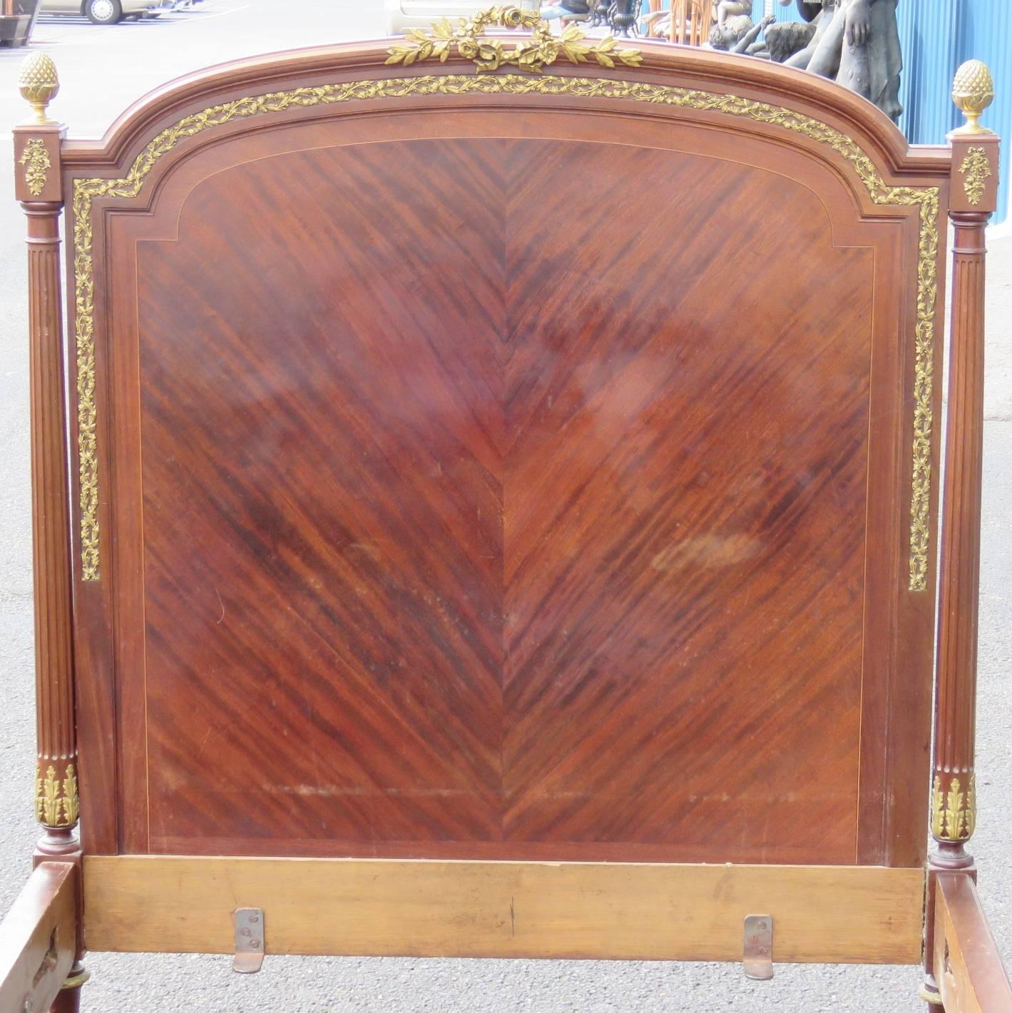 20th Century Franclois Linke Marquetry Inlaid Mahogany Bronze Mounted Twin Single Beds