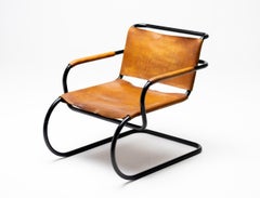 Franco Albini 1933 Triënnale Lounge Chair, schwarzes Gestell, Naturleder