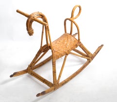 Franco Albini 1960 Rattan Cane & Bamboo Rocking Horse, Animal Sculpture Italy