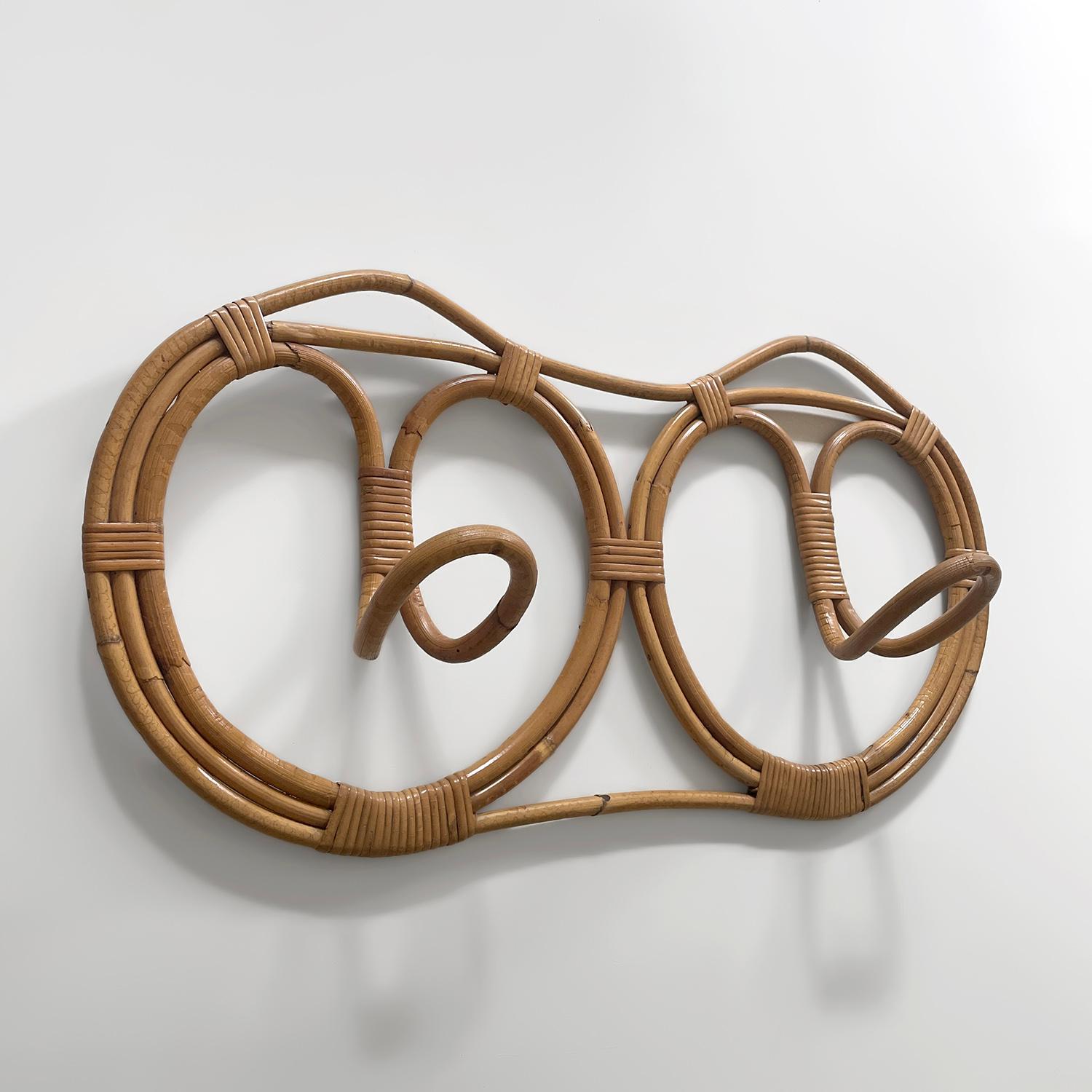 Franco Albini and Franca Helg Italian Rattan Double Coat Hook In Good Condition For Sale In Los Angeles, CA