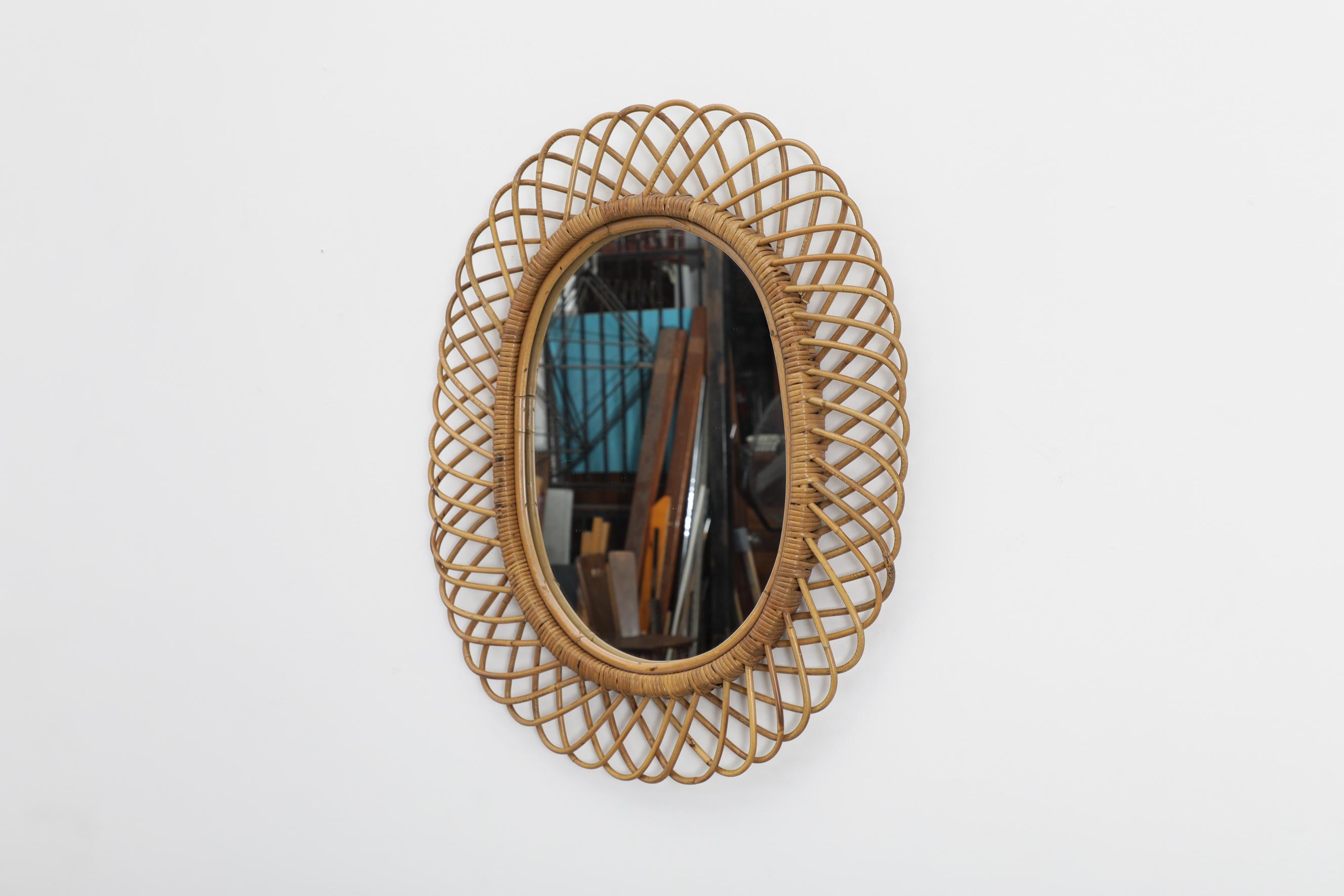Mid-Century Modern Franco Albini 'Attr' for Bonacina French Riviera Rattan and Bamboo Mirror, 1960s For Sale
