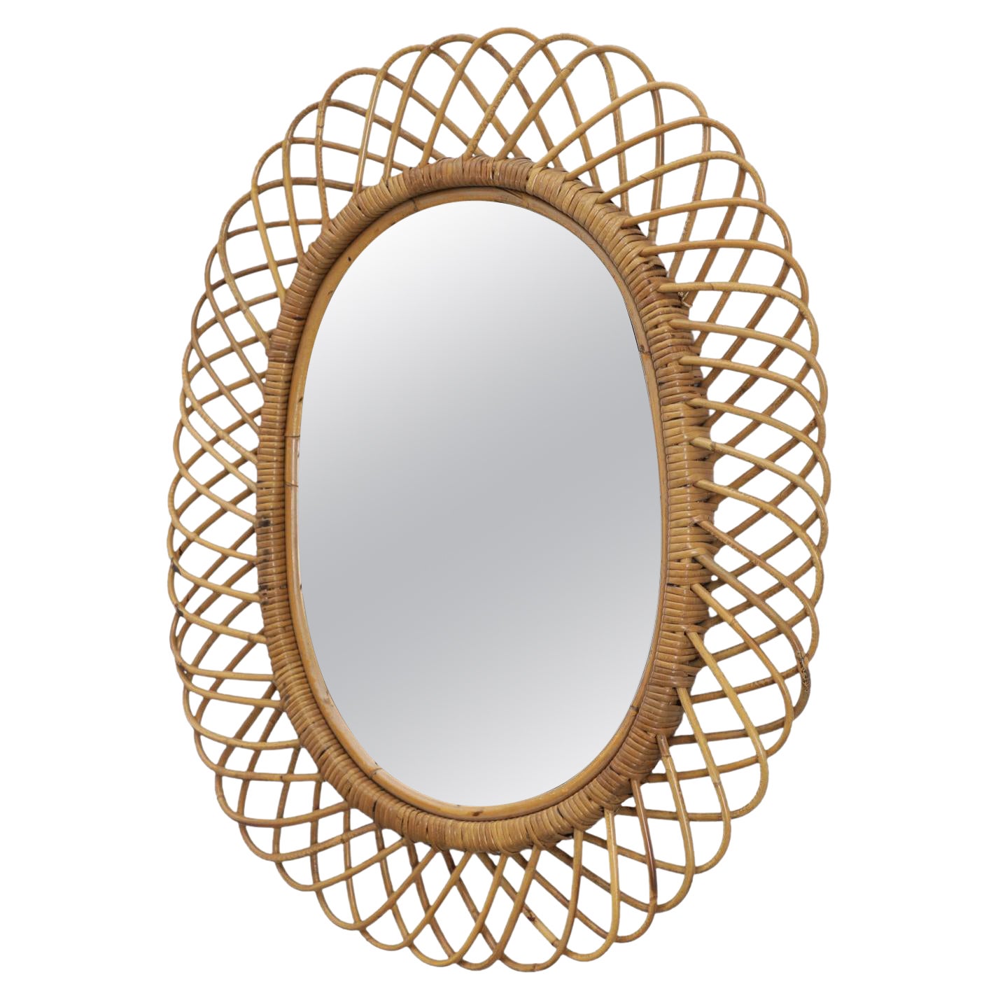 Franco Albini 'Attr' for Bonacina French Riviera Rattan and Bamboo Mirror, 1960s