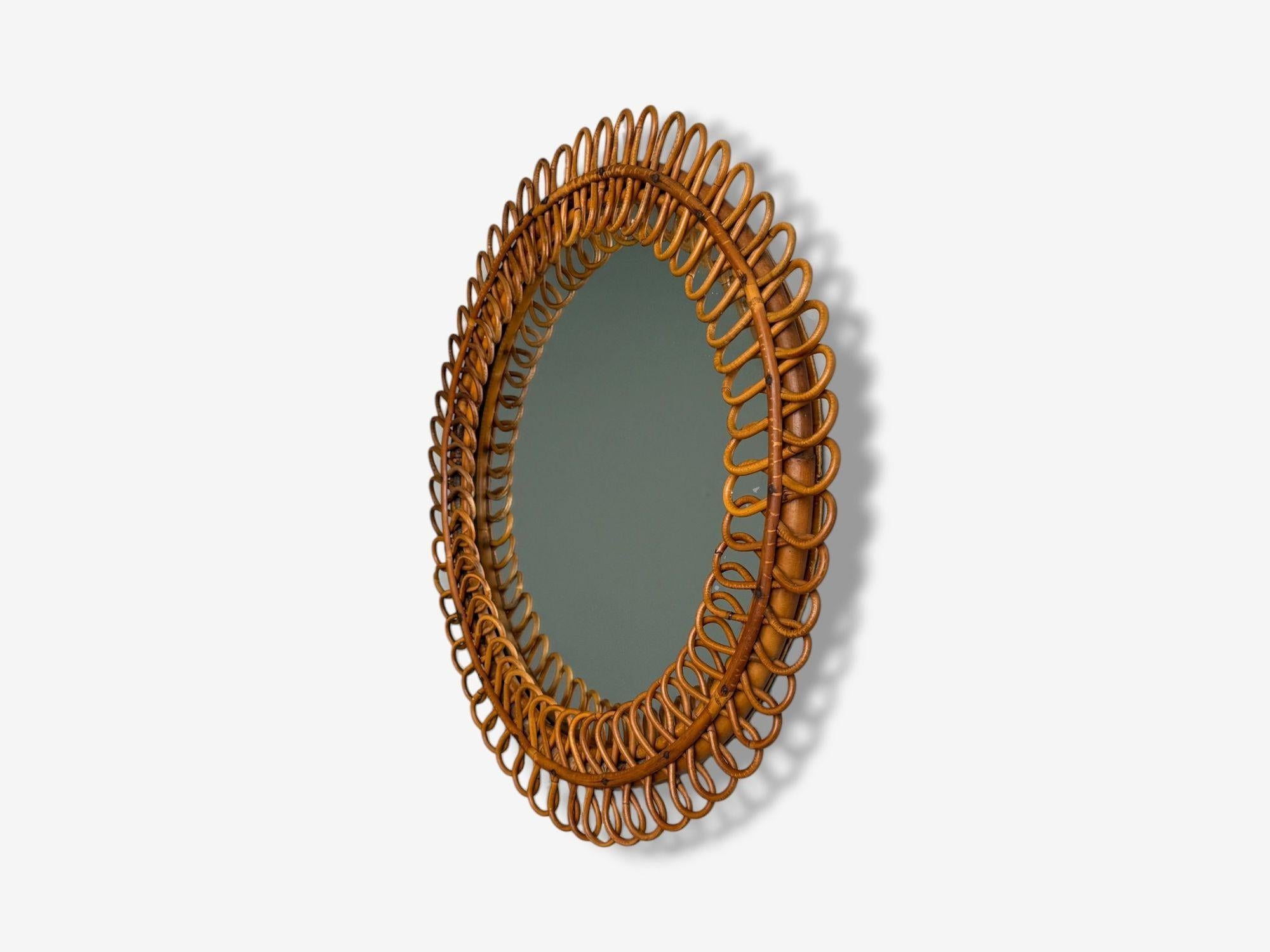 italien Miroir mural en bambou et canne, Italie, années 1950, Franco Albini attr. en vente