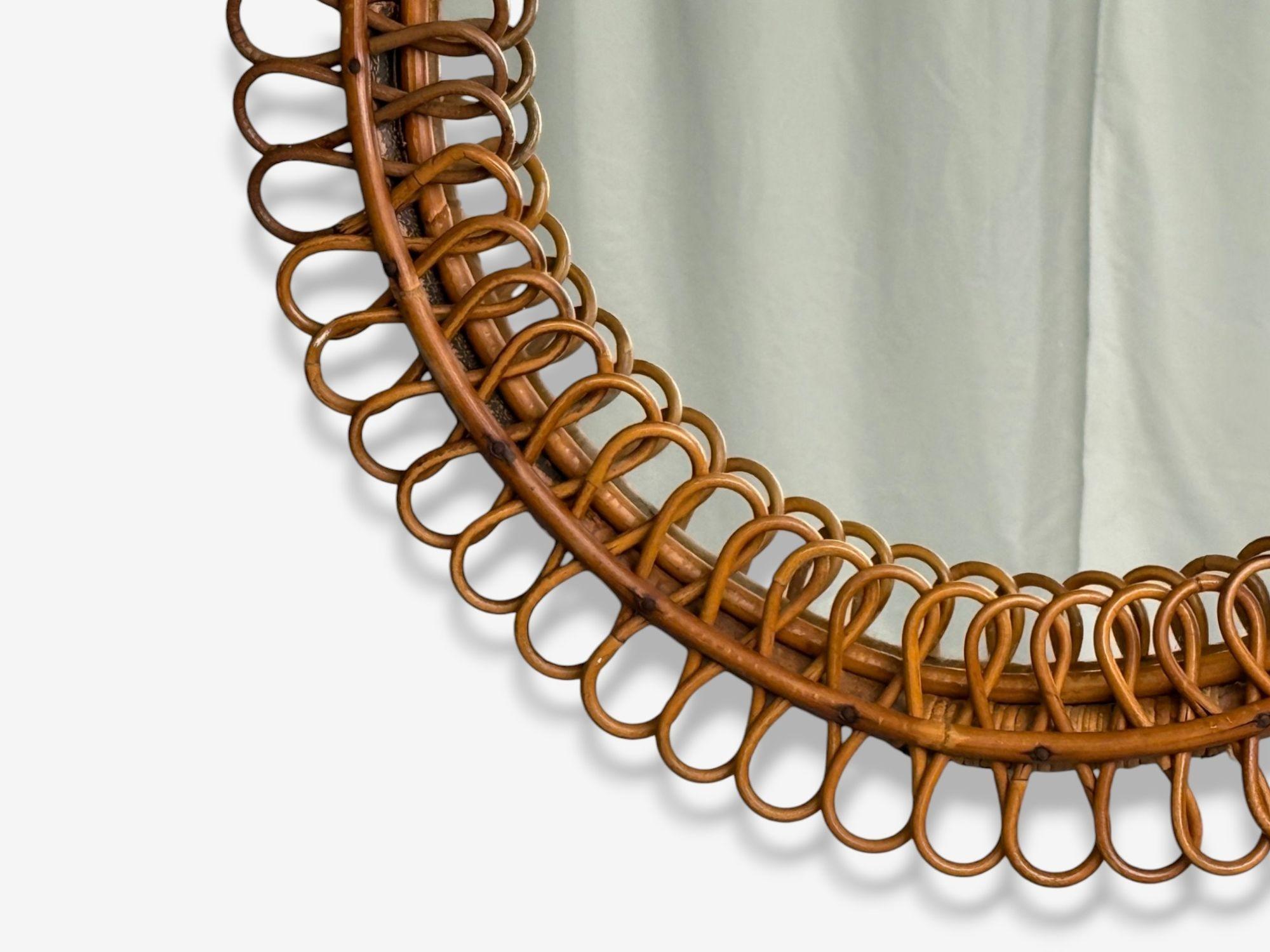 Miroir mural en bambou et canne, Italie, années 1950, Franco Albini attr. Bon état - En vente à Manhasset, NY