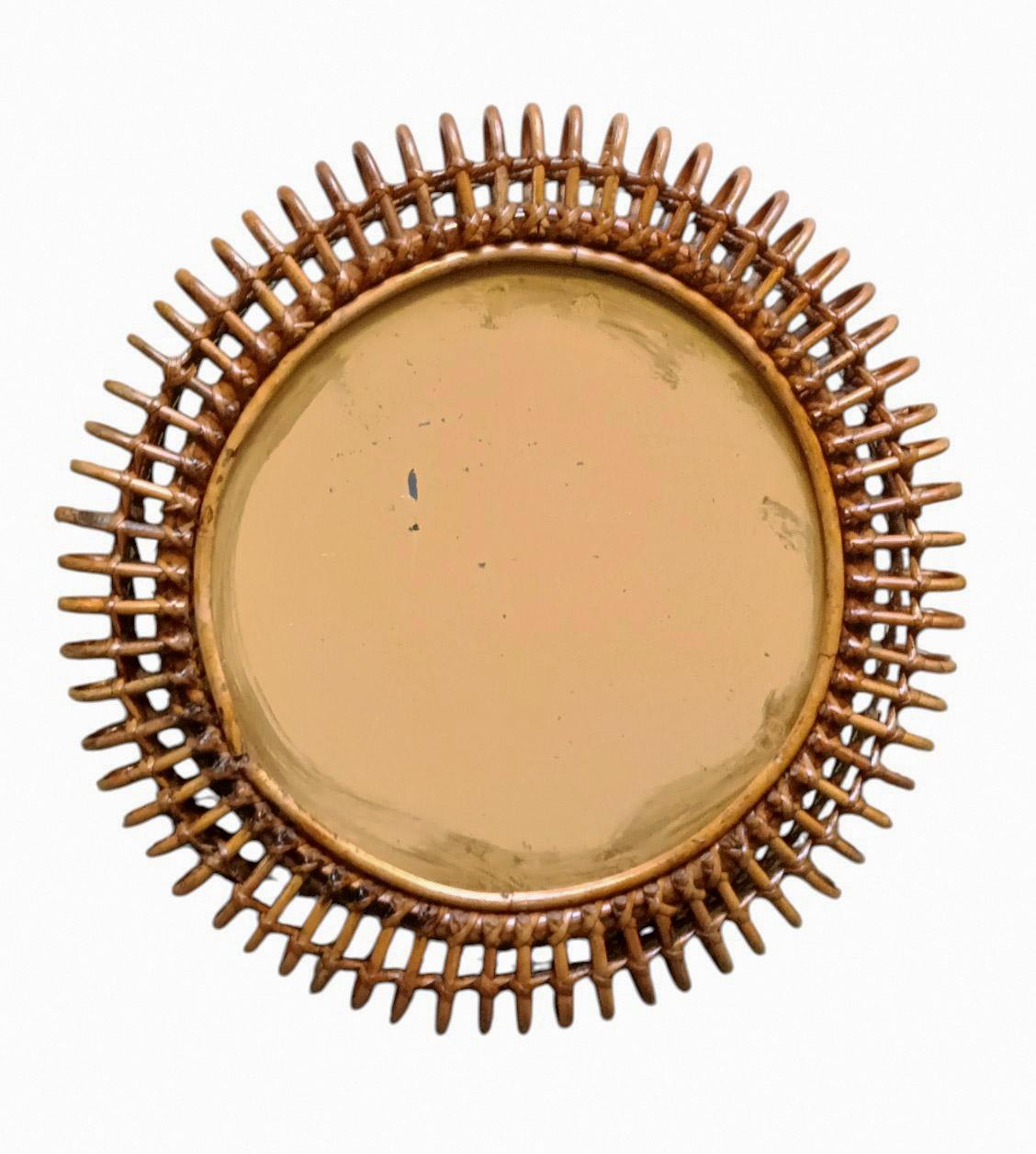 Bambou Franco Albini Attr. Miroir mural rond en rotin et osier, Italie, années 1960 en vente
