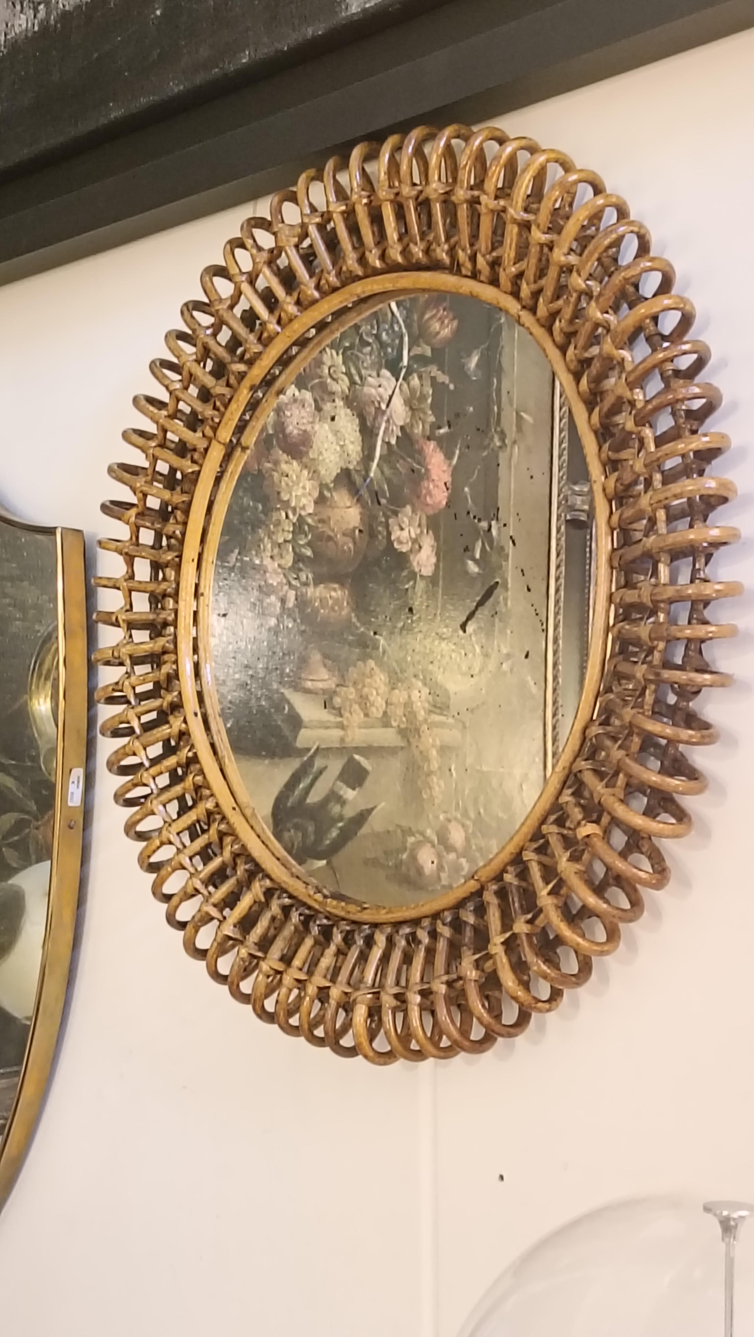 Franco Albini Attr. Miroir mural rond en rotin et osier, Italie, années 1960 en vente 1
