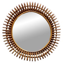 Franco Albini Attr. Miroir mural rond en rotin et osier, Italie, années 1960