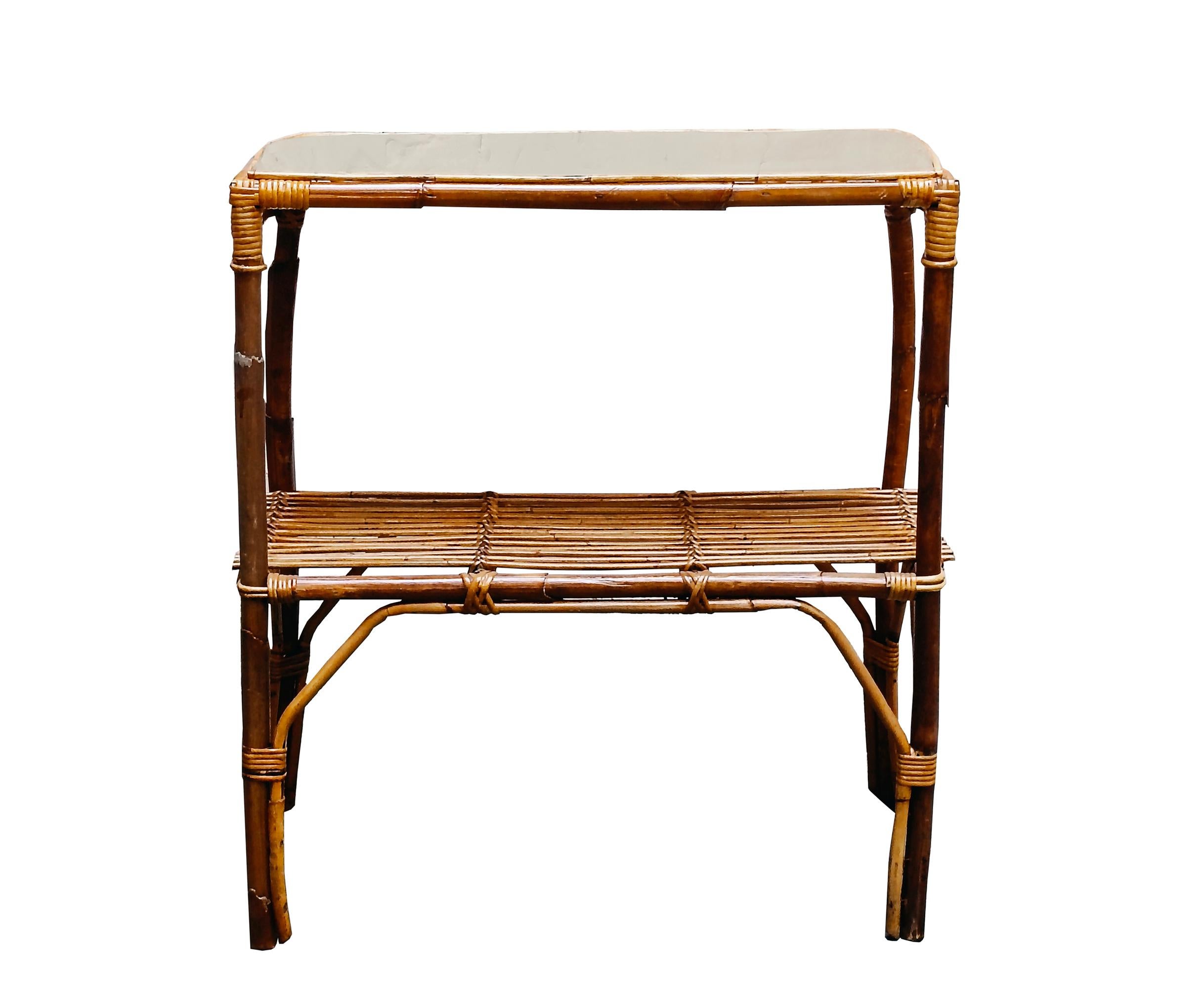 Mid-Century Modern Franco Albini Attrib. Rattan and brass console table, Italy 1960s For Sale