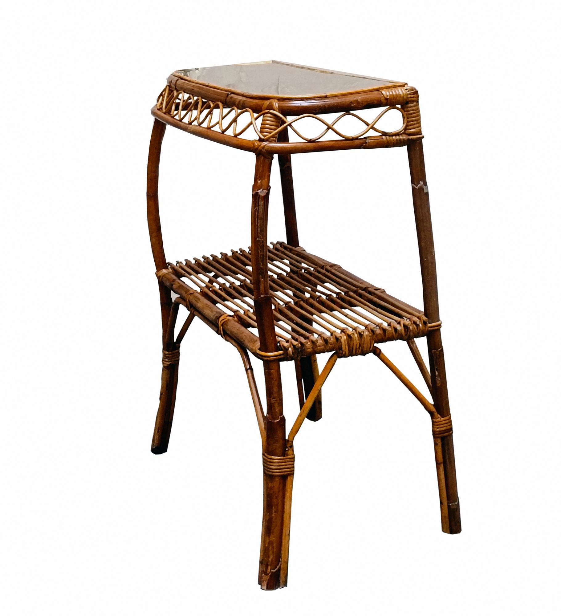 Italian Franco Albini Attrib. Rattan and brass console table, Italy 1960s For Sale