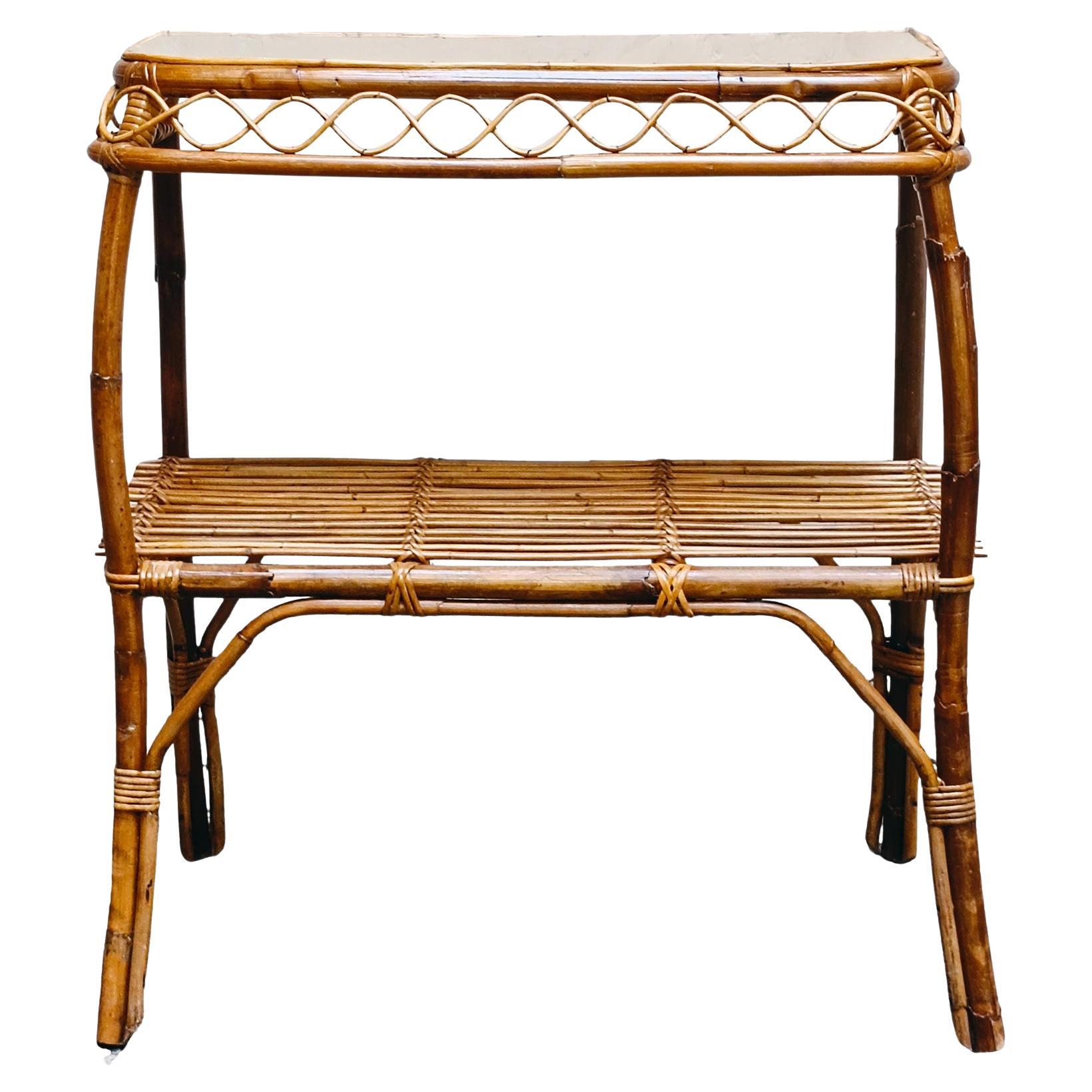 Franco Albini Attribut. Table console en rotin et laiton, Italie années 1960