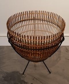 Franco Albini Attributed Rattan, Iron and Glass Side Table