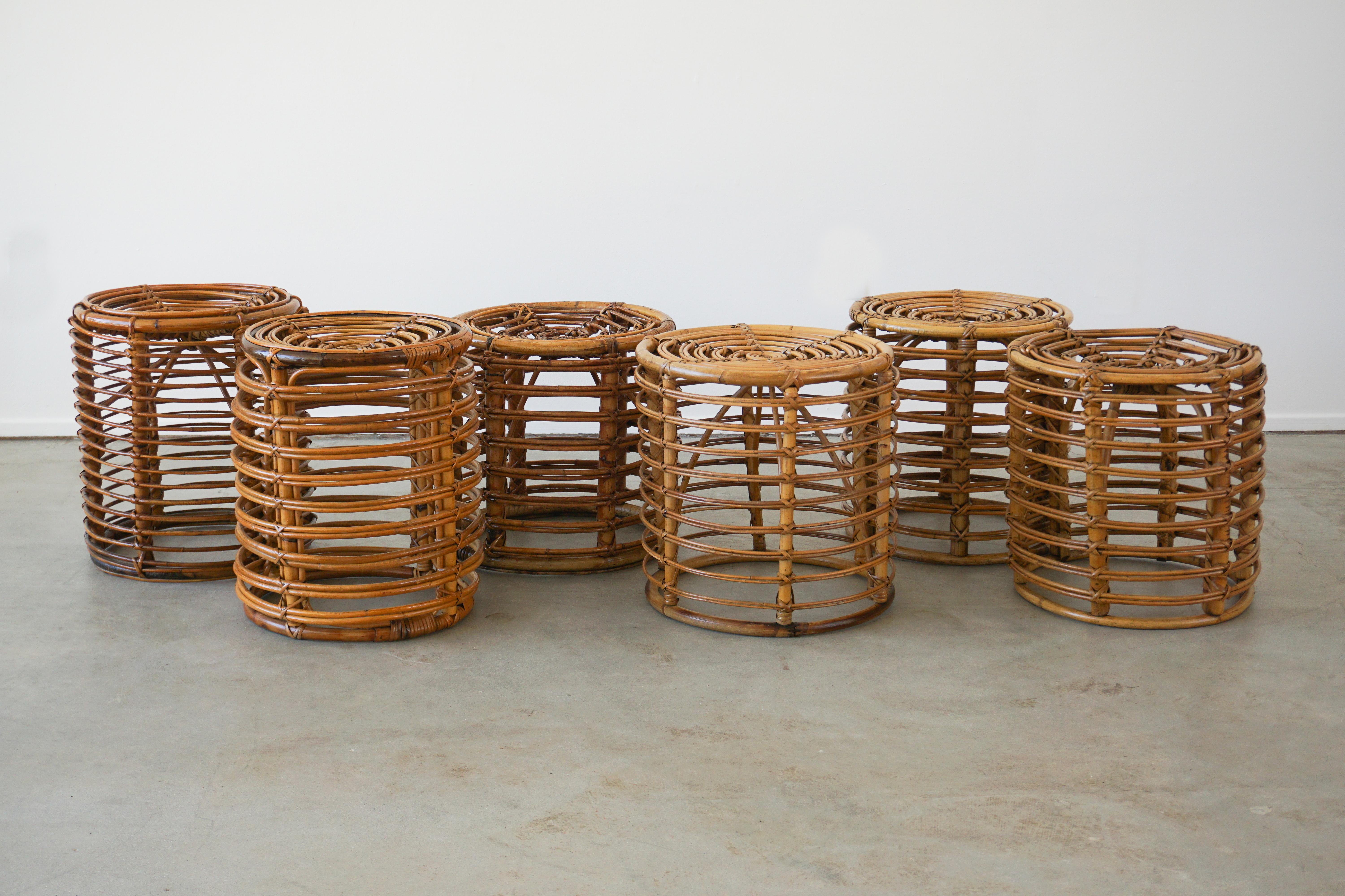 Stools in the style of Franco Albini in signature bamboo with great patina.
Multiple available.
Priced individually.
  