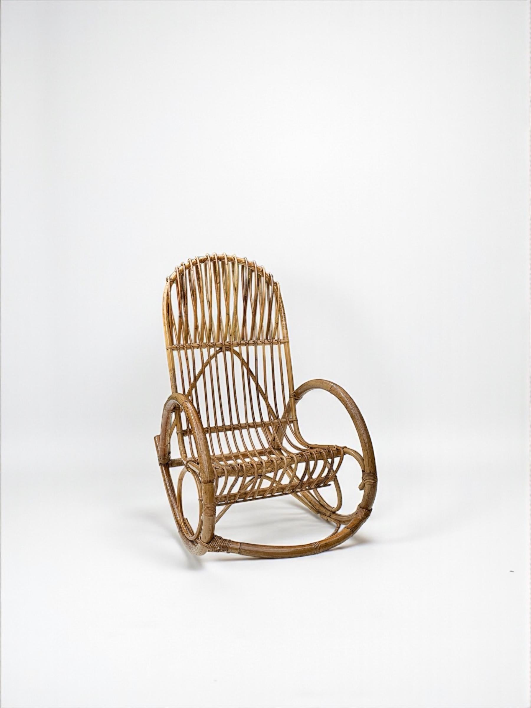 Hand-Crafted Franco Albini, Bamboo Rocking Chair, Italy 1950's For Sale