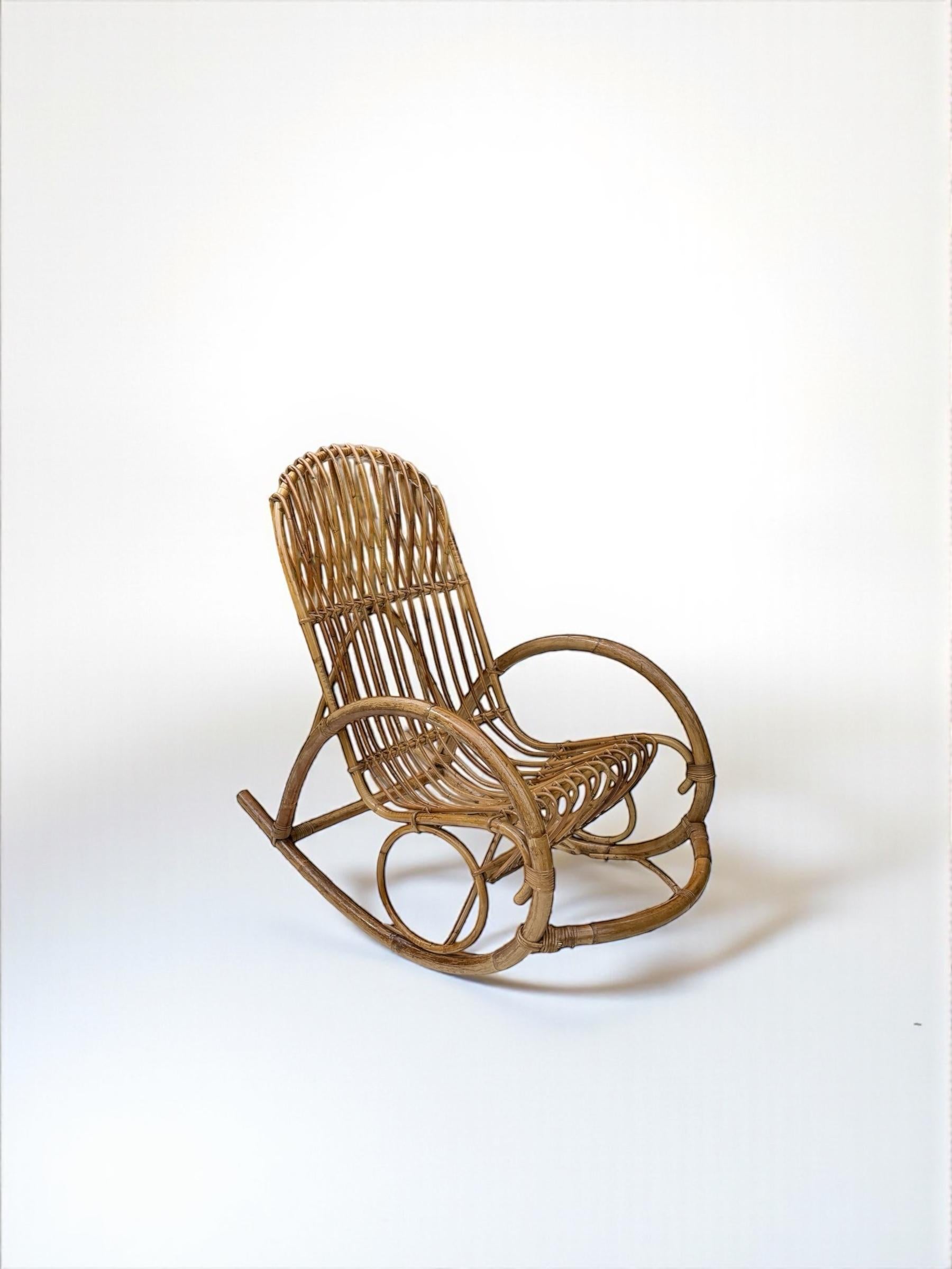 Mid-20th Century Franco Albini, Bamboo Rocking Chair, Italy 1950's For Sale