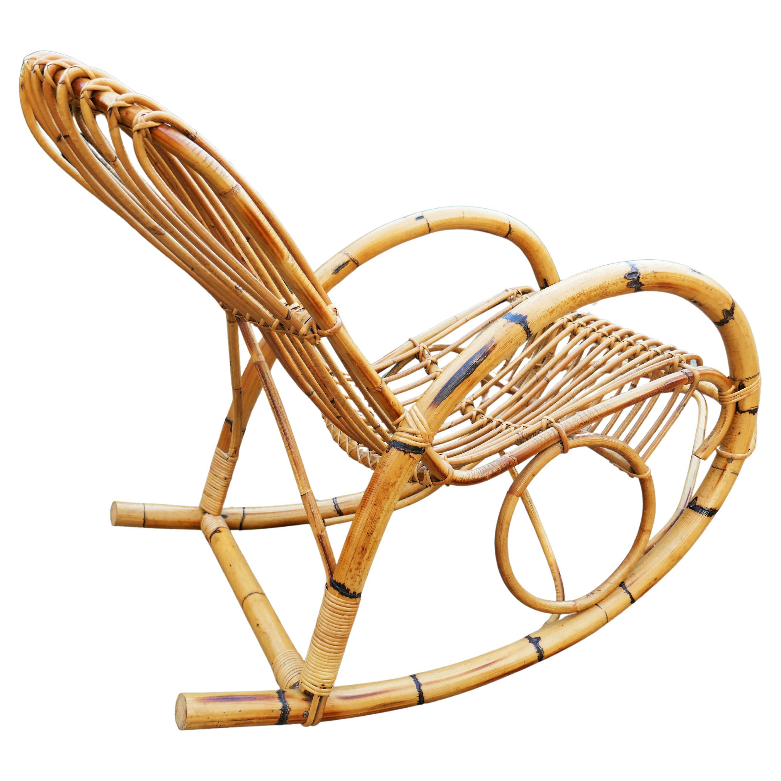 Bambù Bamboo and rattan rocking chair in vendita