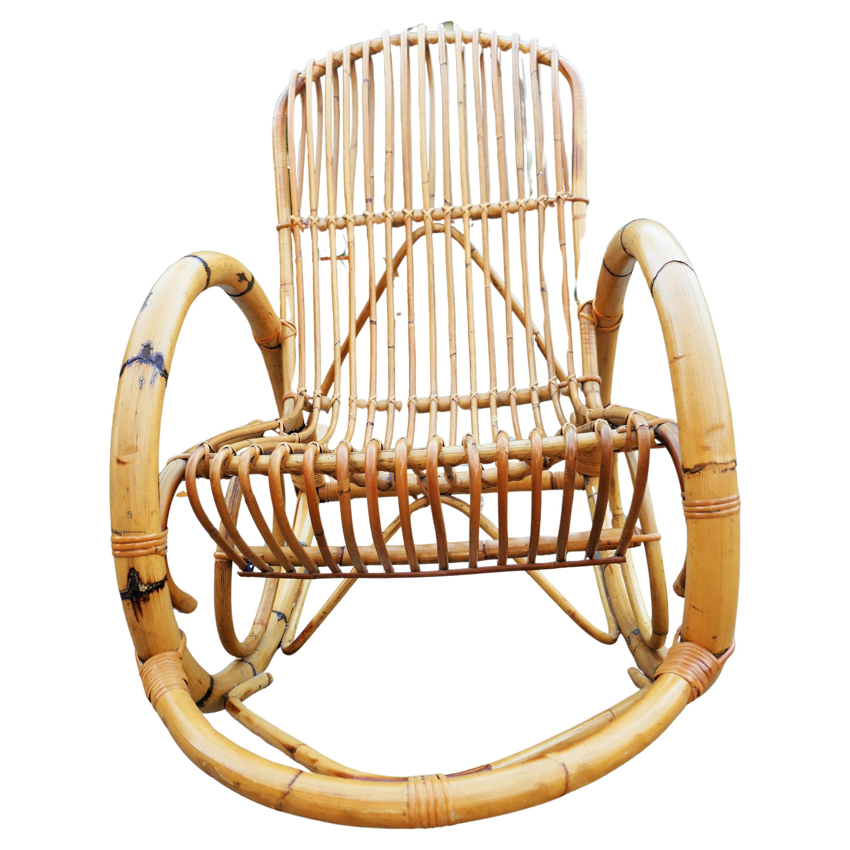 Bamboo and rattan rocking chair in vendita 2