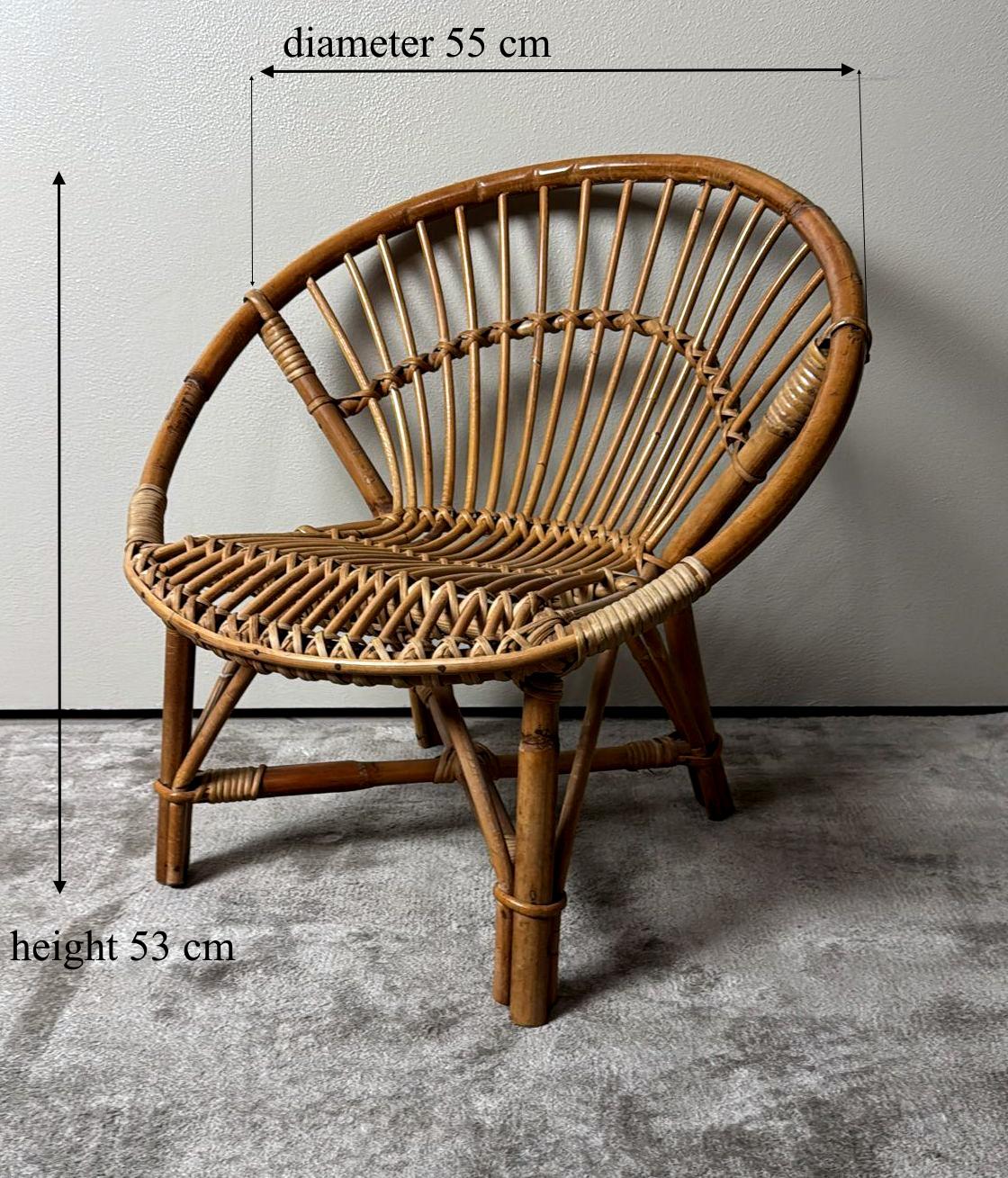 Rustic Italian Vintage  Children’s Armchair In Bamboo And Wicker For Sale 12