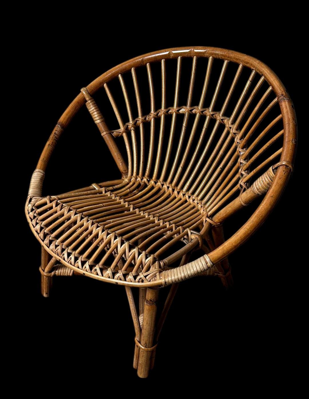 Hand-Crafted Rustic Italian Vintage  Children’s Armchair In Bamboo And Wicker For Sale