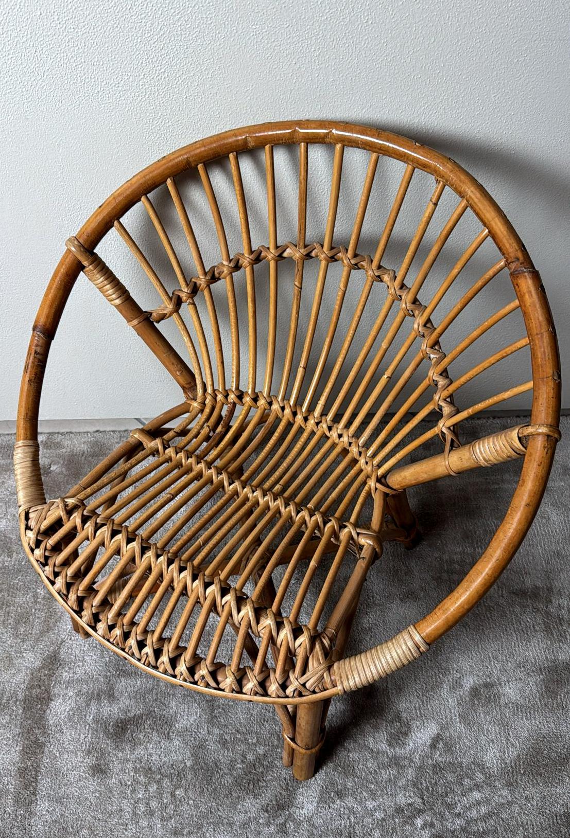 Rustic Italian Vintage  Children’s Armchair In Bamboo And Wicker In Good Condition For Sale In Prato, Tuscany