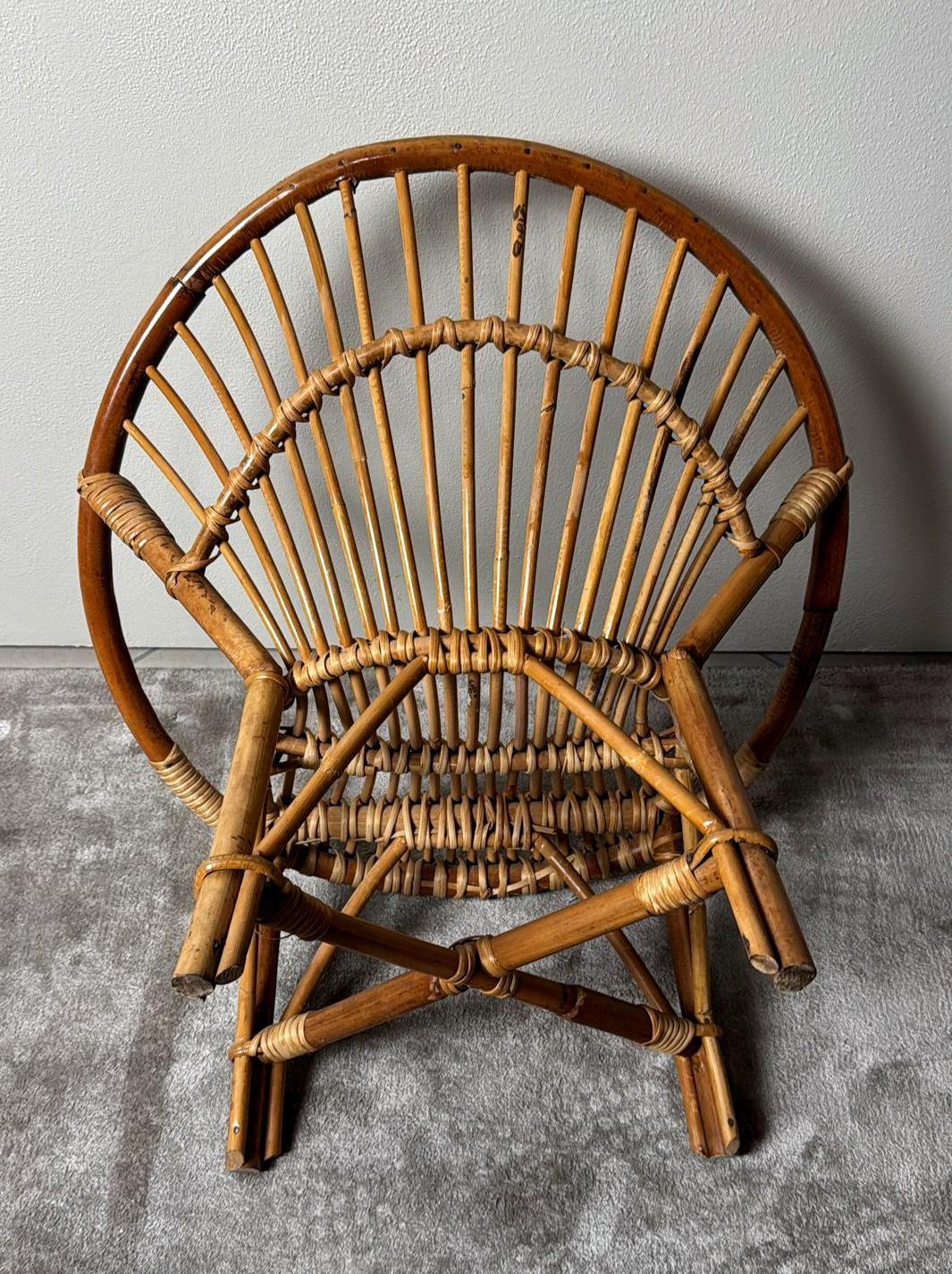 Rustic Italian Vintage  Children’s Armchair In Bamboo And Wicker For Sale 2