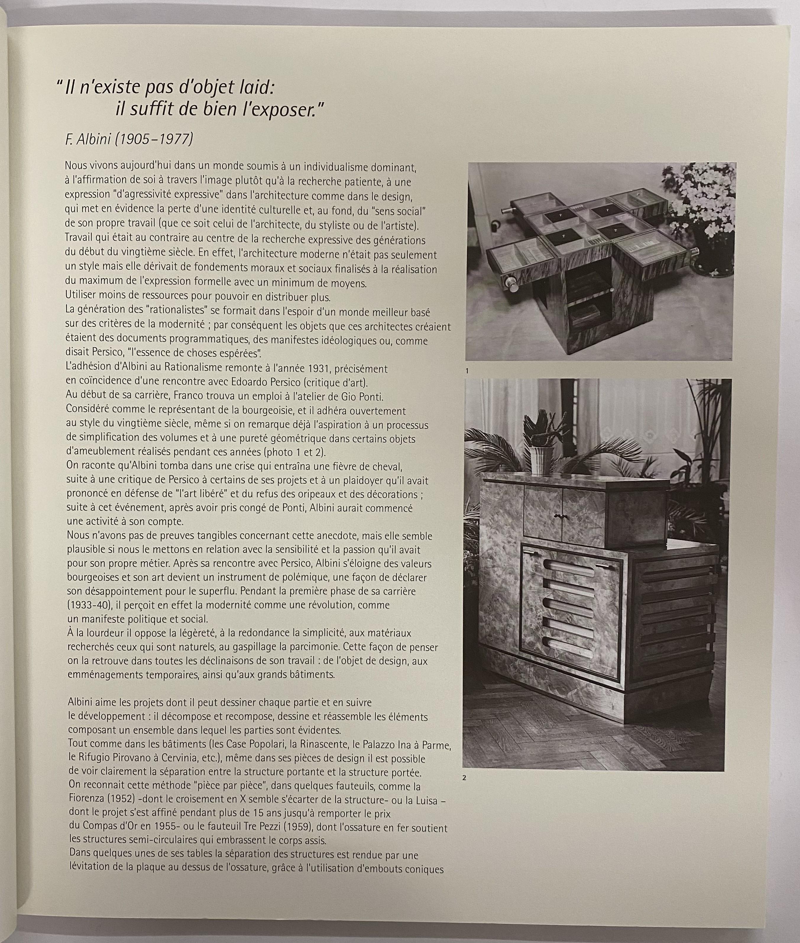 Catalogue of the exhibition dedicated to the creations (armchairs, desks, shelves, lighting, etc.) of Franco Albini, Italian architect and designer (1905-1977).
Galerie du Passage (Paris), Galerie Nilufar (Milan), 5 April-7 May 2011. Text in English