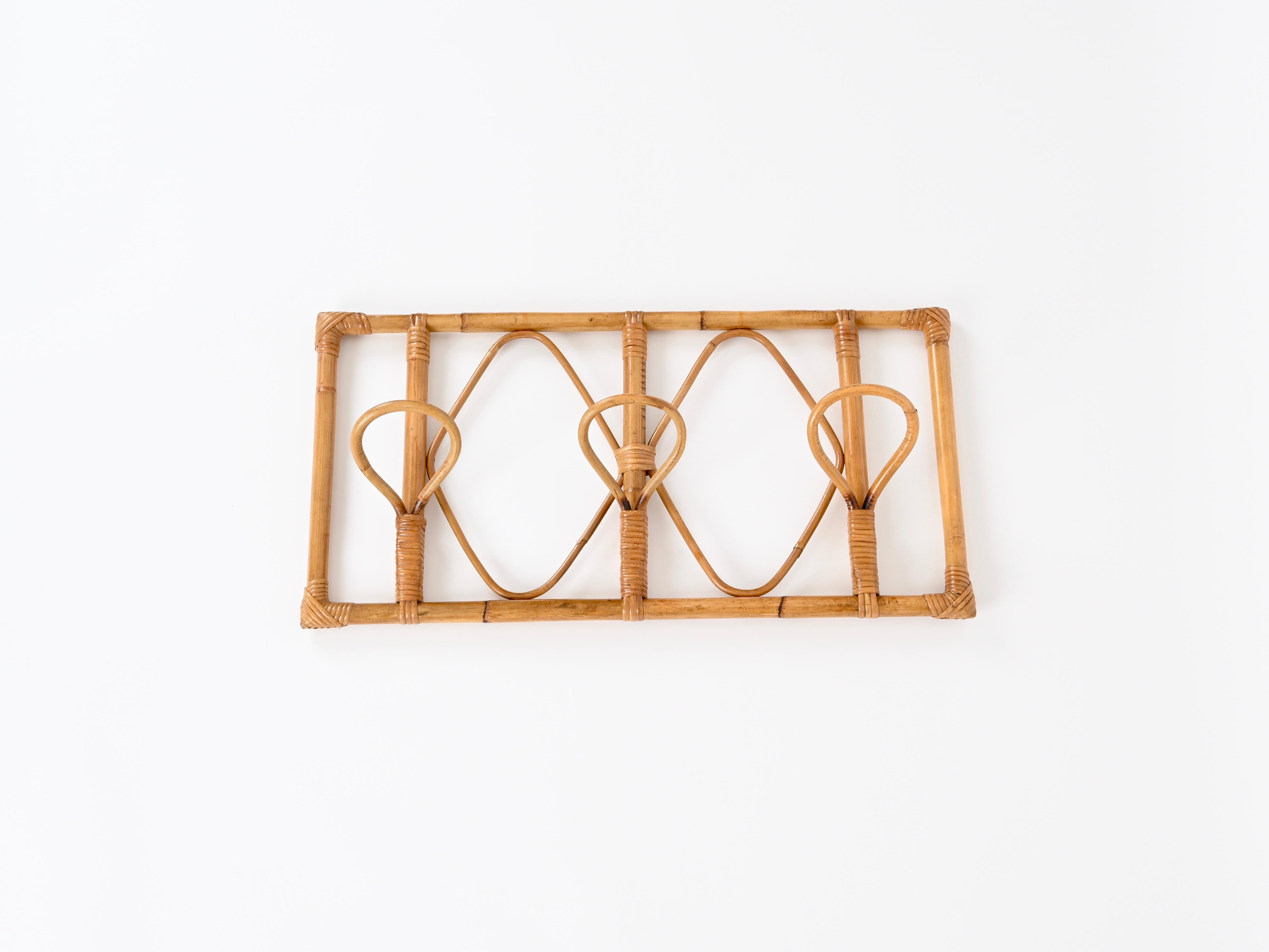 Franco Albini Coat Rack in Bamboo and Woven Rattan, Italy 1960s en Bueno estado para la venta en Roma, IT