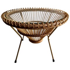 Franco Albini Coffee Table Glass Rattan Italian, 1950s Mid-Century Modern Design