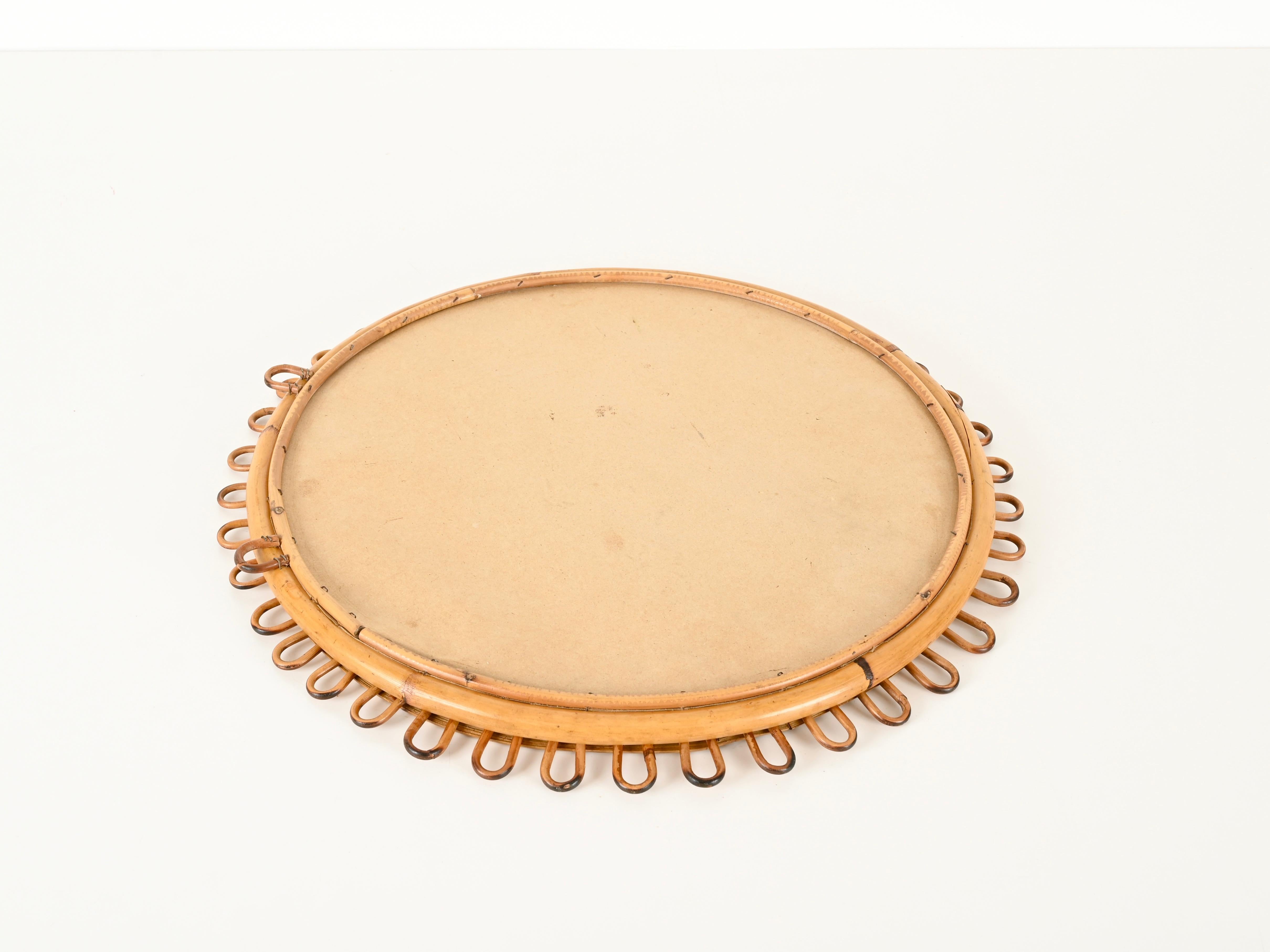 Franco Albini Espejo redondo curvo de ratán y bambú, Italia Años 60 en venta 1