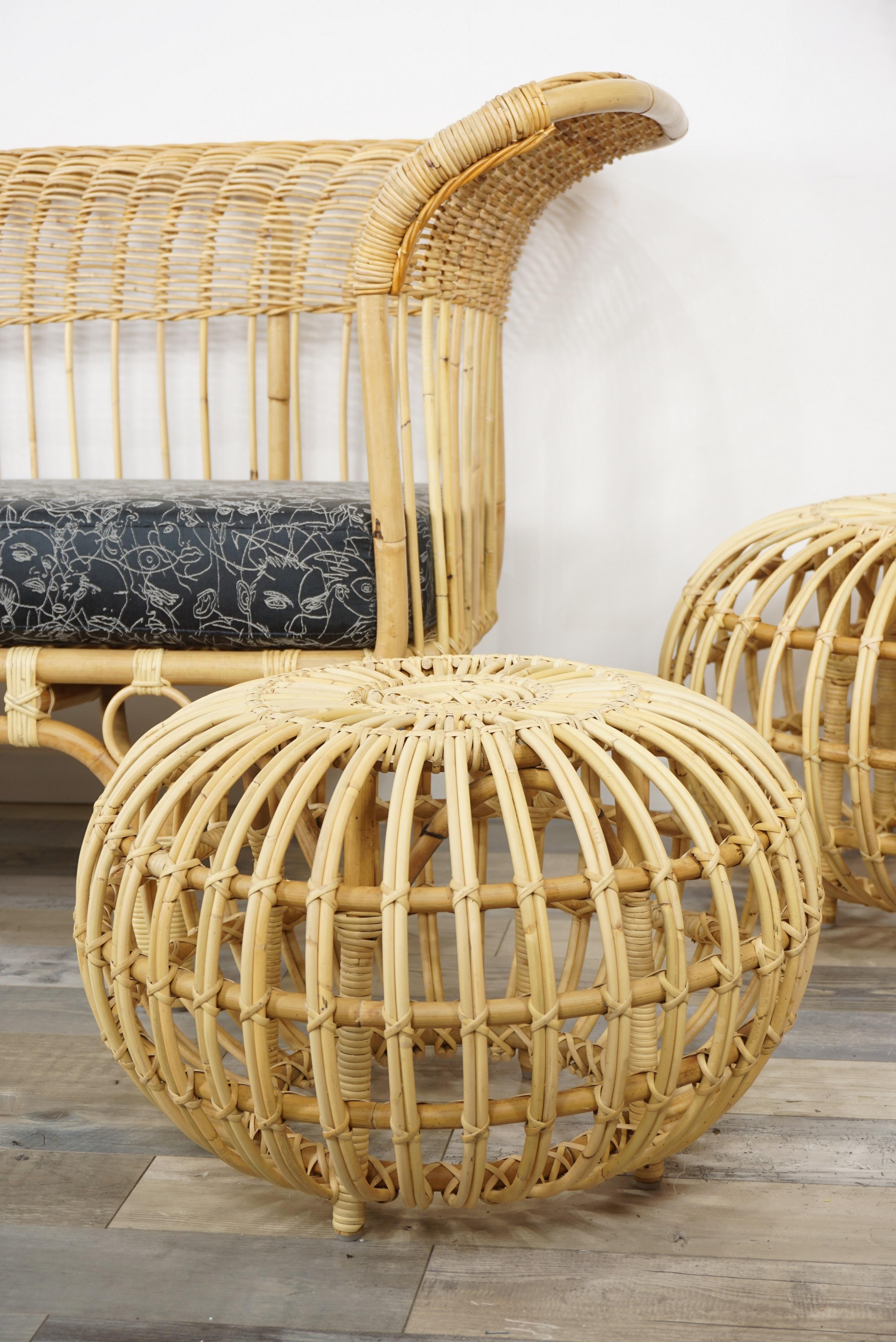 Rattan-Ottomane nach italienischem Design von Franco Albini.