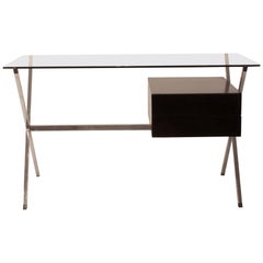 Antique Franco Albini Desk for Knoll, Polychromed Steel, Painted Wood and Glass, 1970s