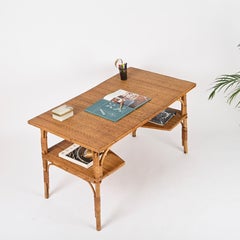 Franco Albini Desk or Console Table in Bamboo, Rattan and Wicker, Italy, 1950s