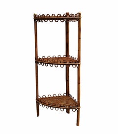 Franco Albini para Bonacina Estantería esquinera de bambú y ratán, Italia Años 60