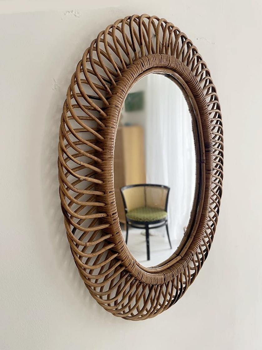 Mid-Century Modern Franco Albini for Bonacina Bamboo Oval Wall Mirror, Italy, 1960s