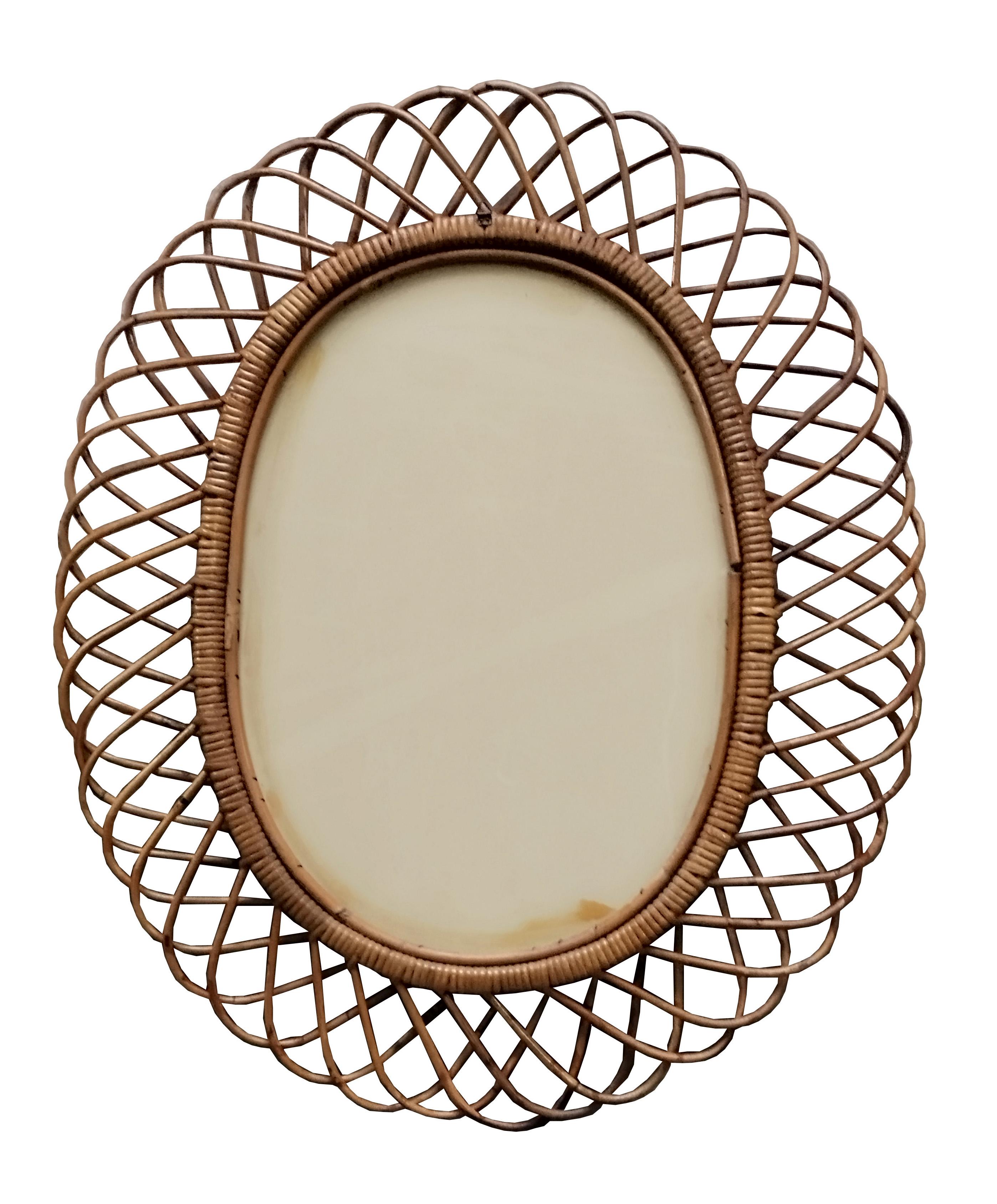 Italian Franco Albini for Bonacina Bamboo Oval Wall Mirror, Italy, 1960s For Sale