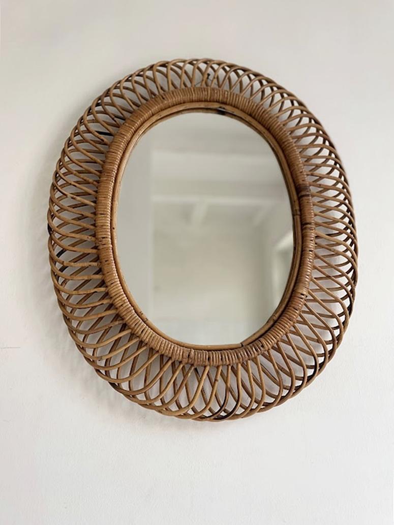 Franco Albini for Bonacina Bamboo Oval Wall Mirror, Italy, 1960s In Good Condition In Debrecen-Pallag, HU