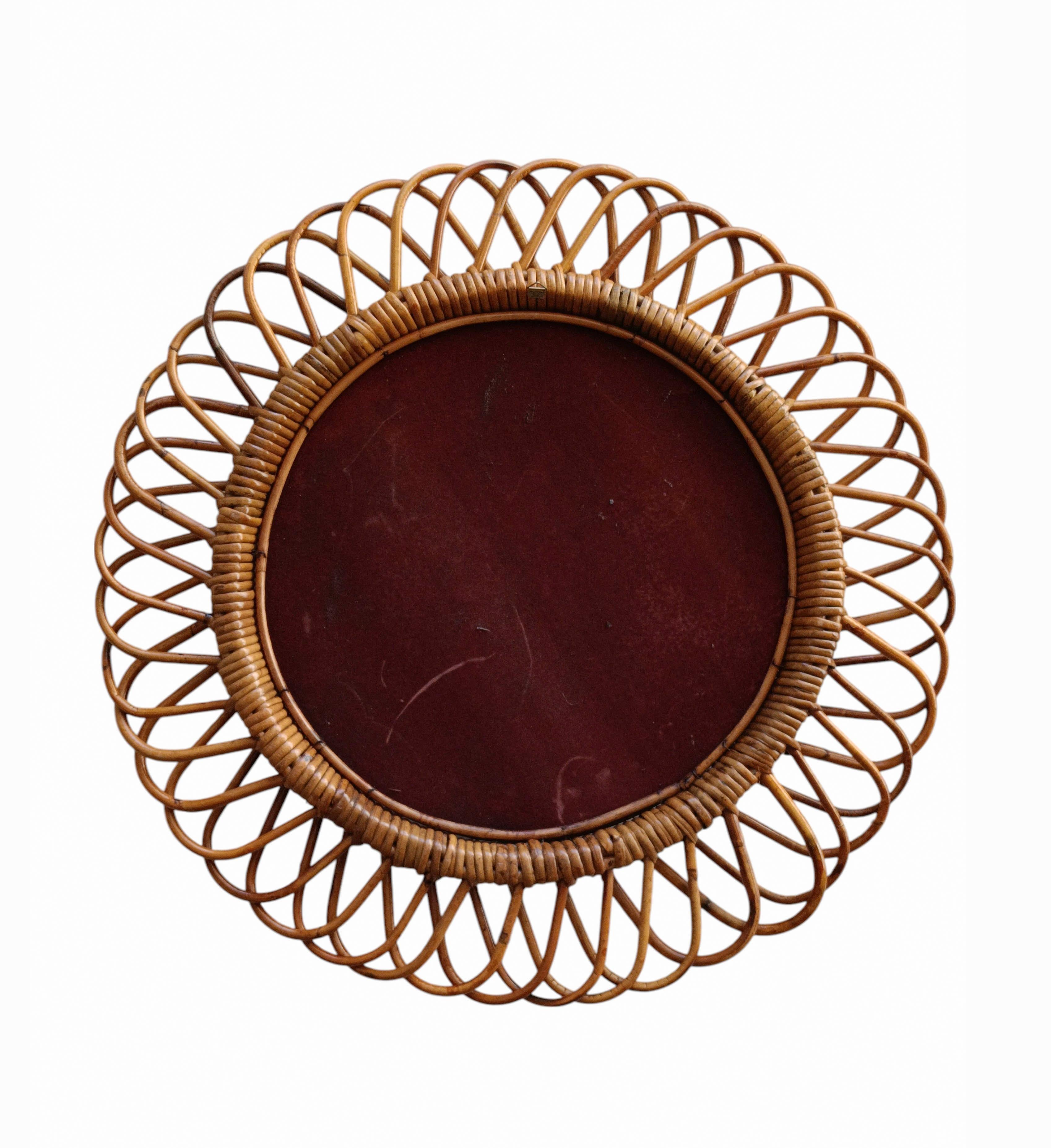 italien Miroir mural rond en bambou, Franco Albini pour Bonacina, Italie, années 1960 en vente